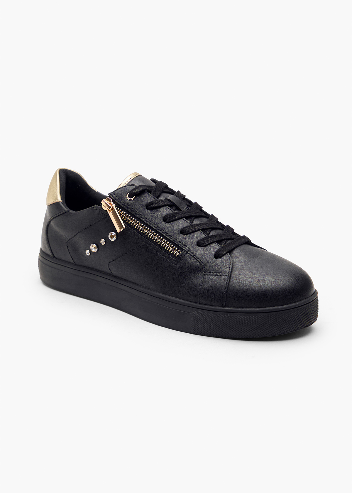 Orthotic Jewel Side Zip Sneaker Black Gold Taking Shape AU