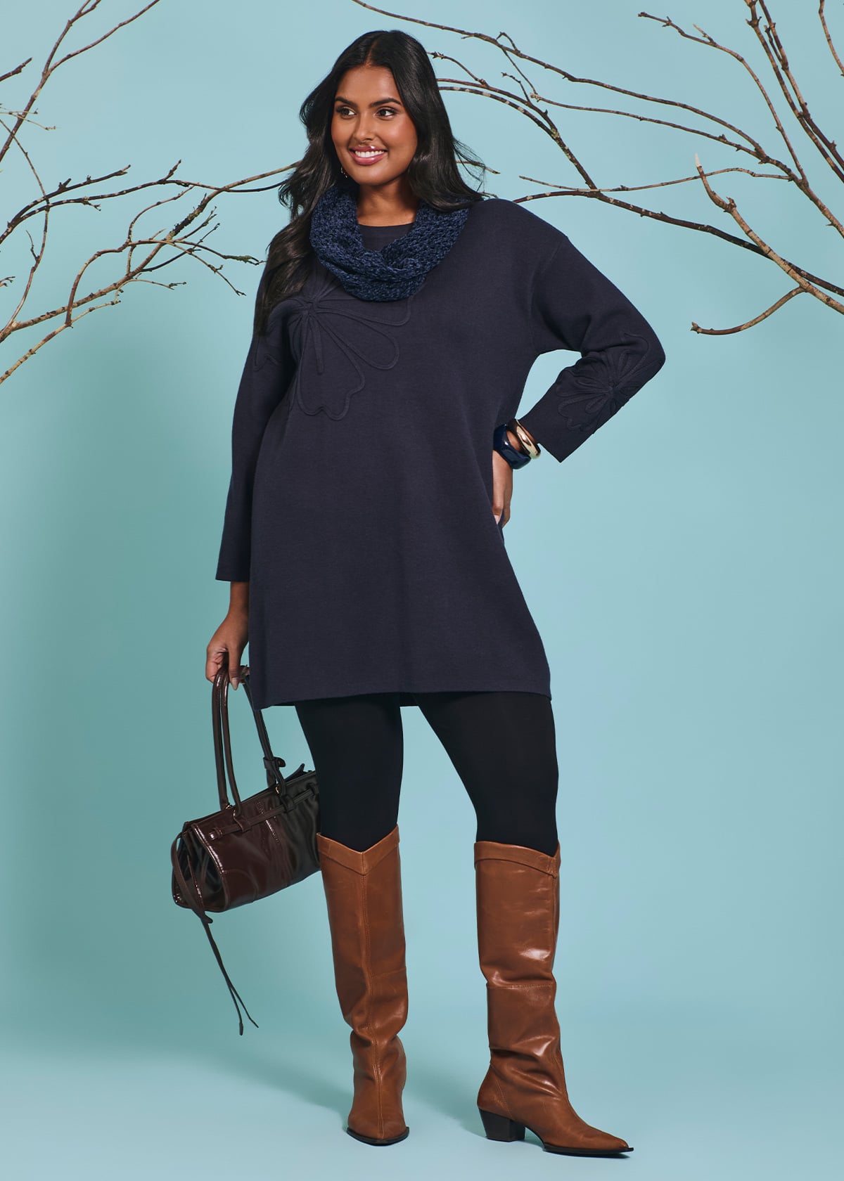 Flower Applique Knit Tunic