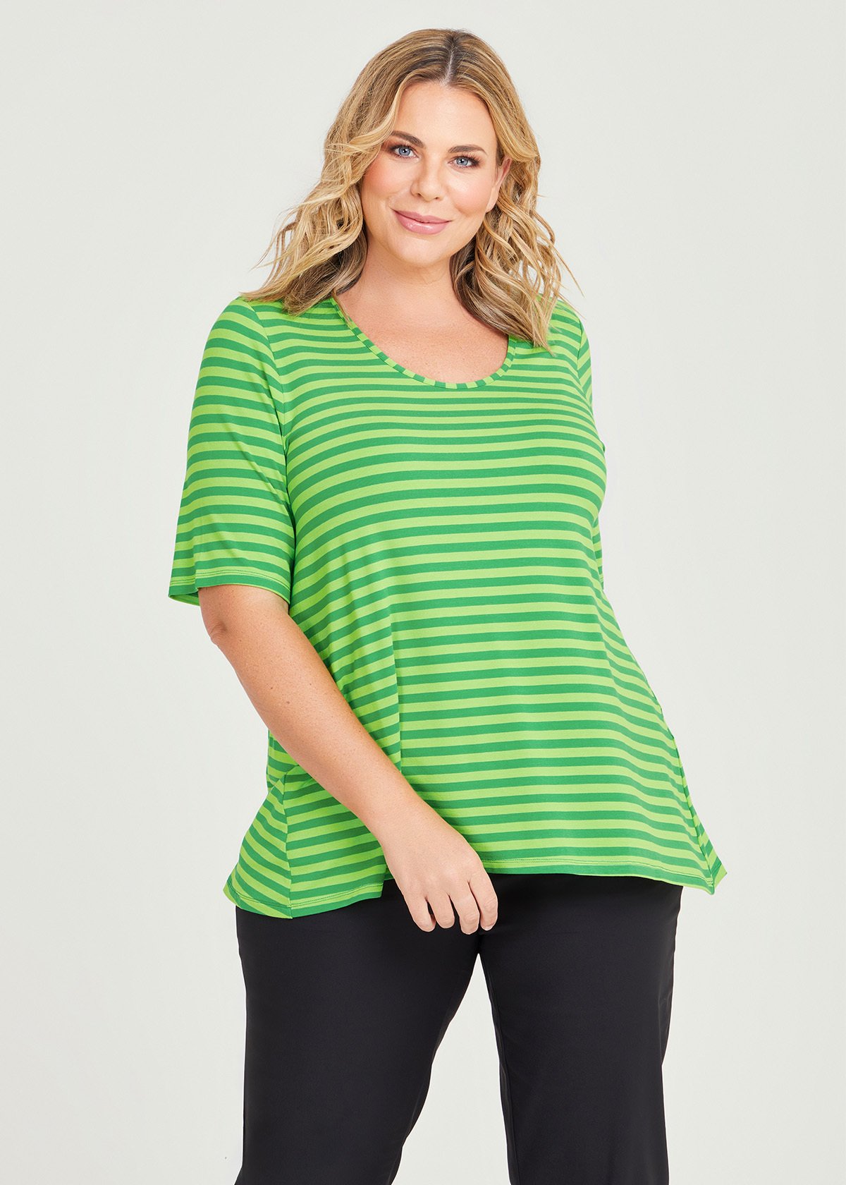 Shop Plus Size Natural Stripe Essential T-Shirt in Green | Taking Shape AU