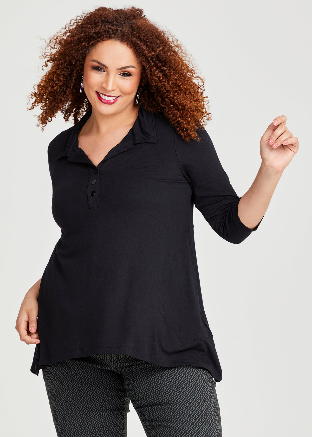 Plus Size Collared Neck Half Button Top main image 0