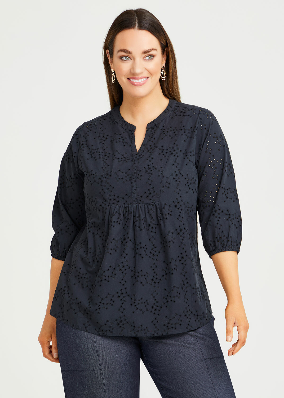 Shop Plus Size Cotton Broderie Blouse In Black 