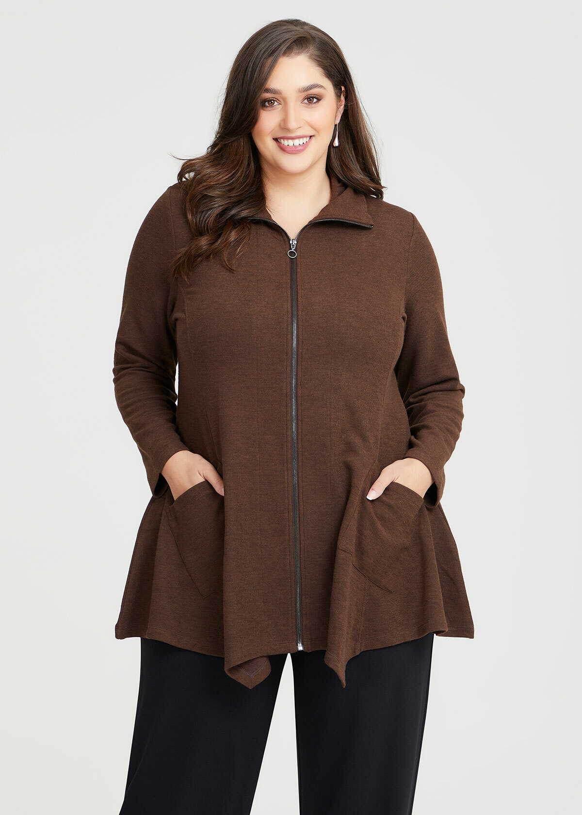 Shop Plus Size Double Knit Zip Jacket in Brown | Sizes 12-30 | Taking ...