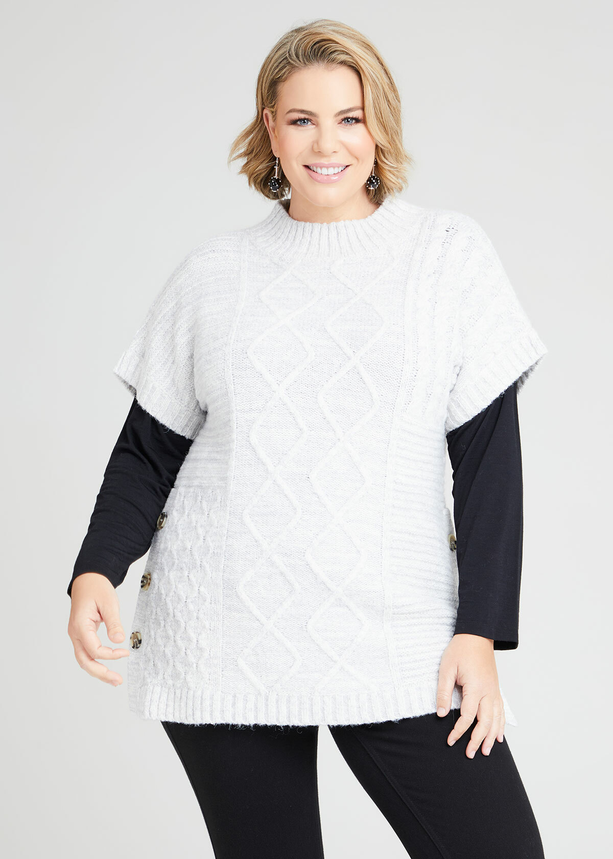 Shop Plus Size Mix Cable Knit Vest Tunic, Grey Taking Shape AU