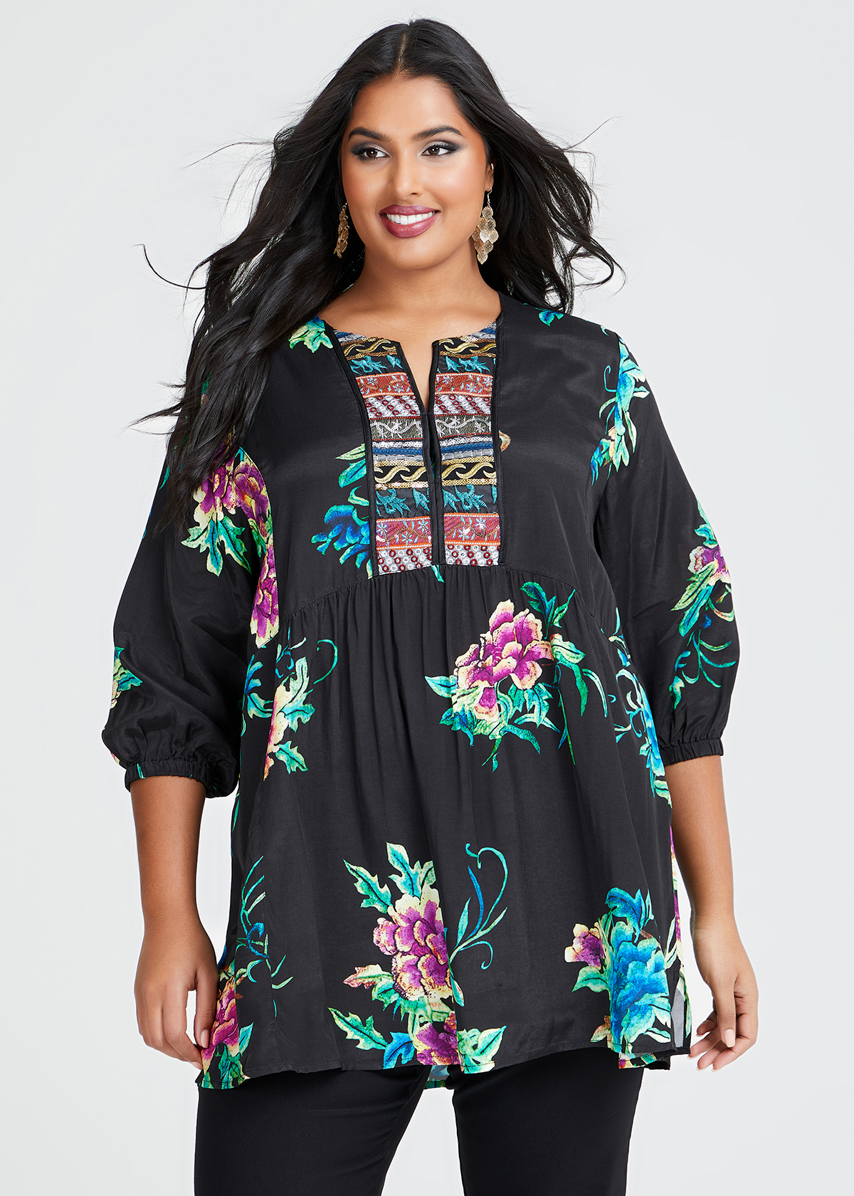 Shop Plus Size Natural Boheme Floral Tunic in Multi | Sizes 12-30 ...