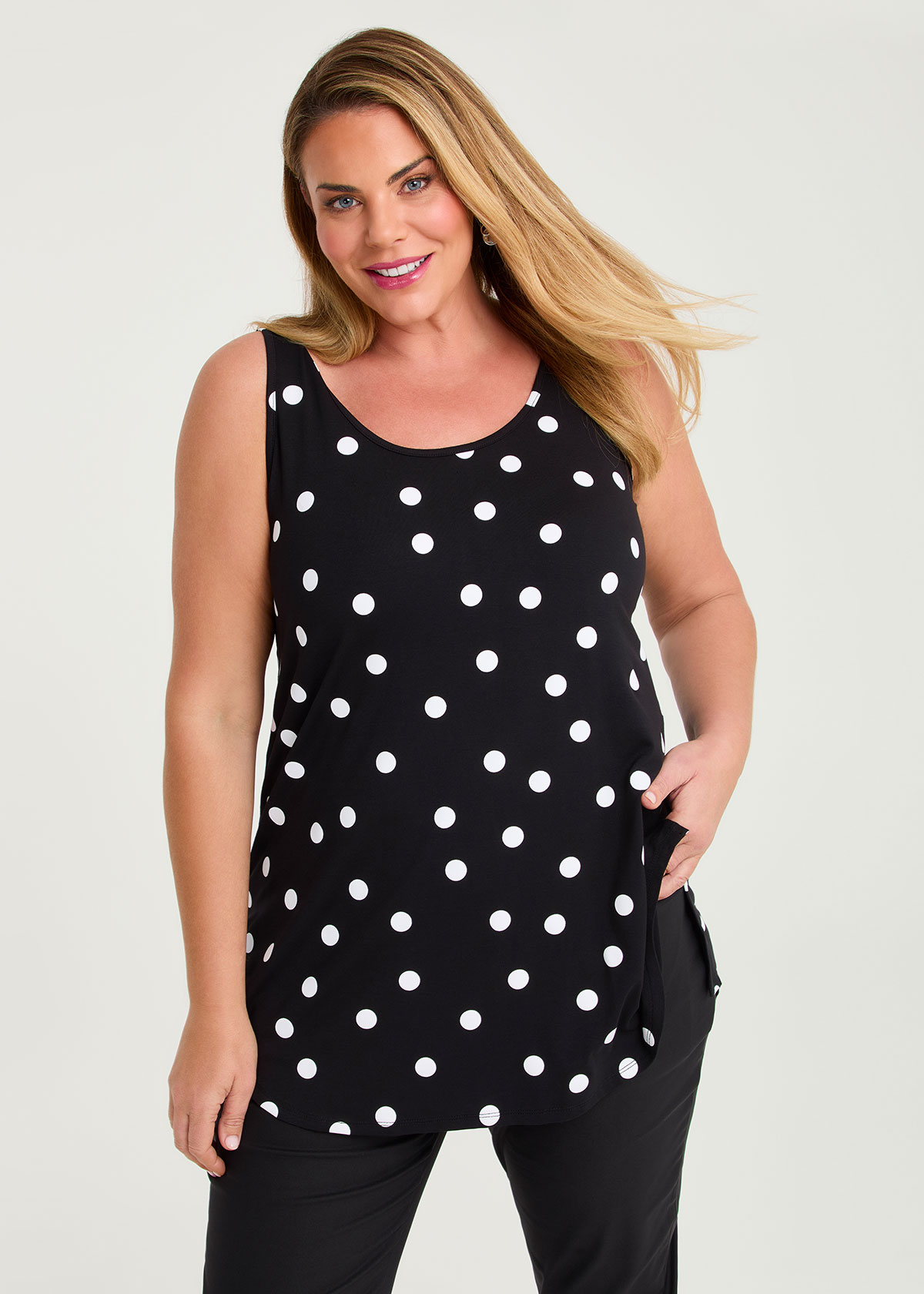 Taking Shape Natural Favourite Tank Size 22 in Polka DOT Print, Natural Viscose - Plus Size Women's Tops & T Shirts