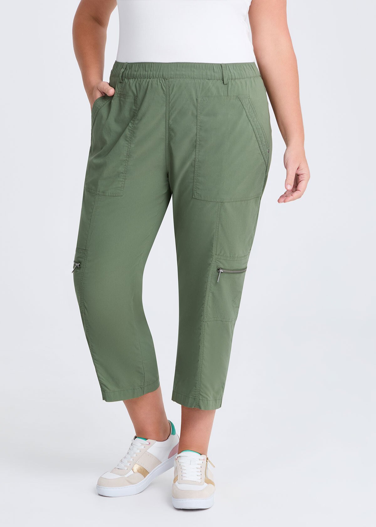 Shop Plus Size Castaway Cargo 3/4 Pocket Pant, Green Taking Shape NZ