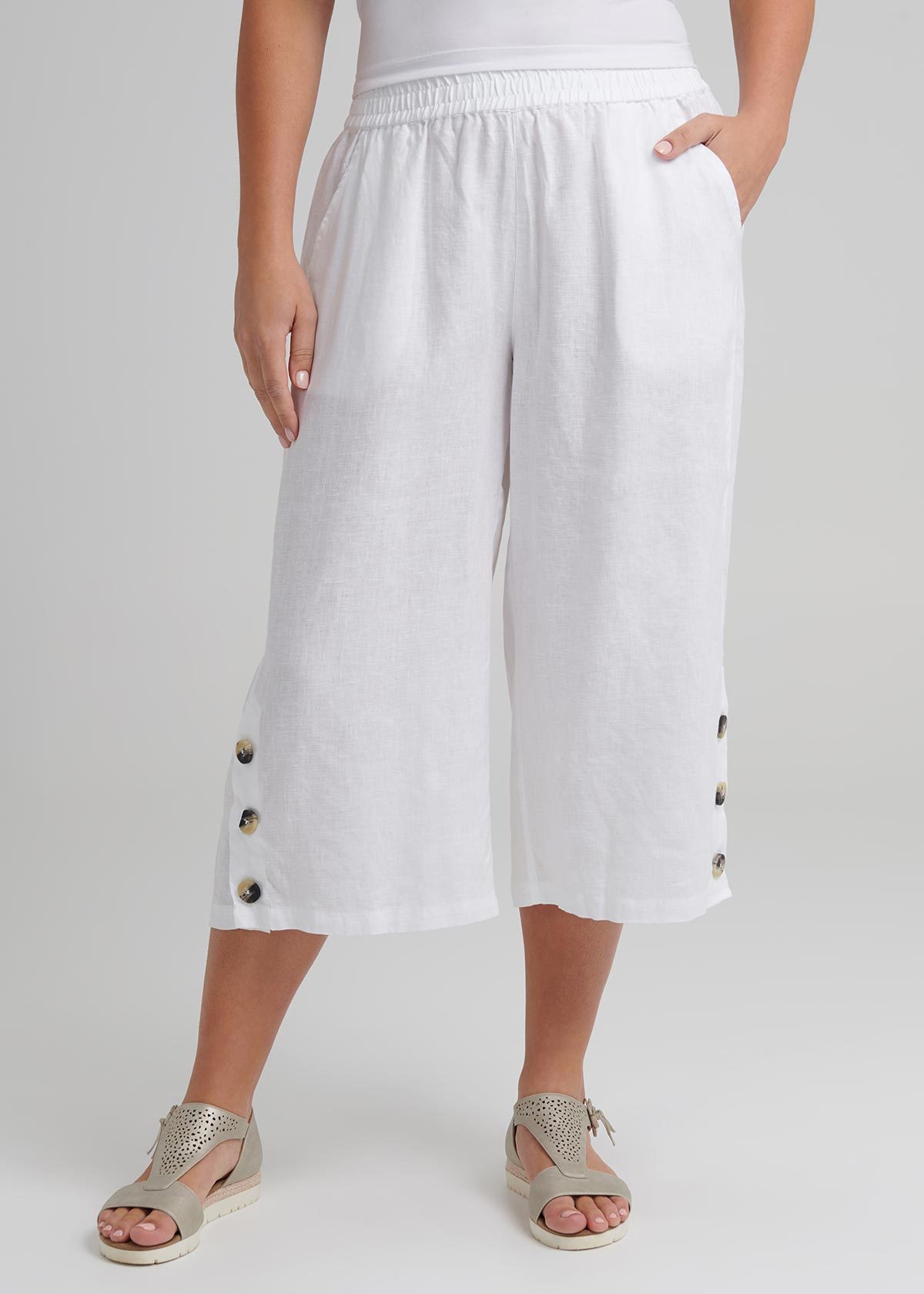 Shop Plus Size Linen Breeze Crop Pant in White | Taking Shape AU