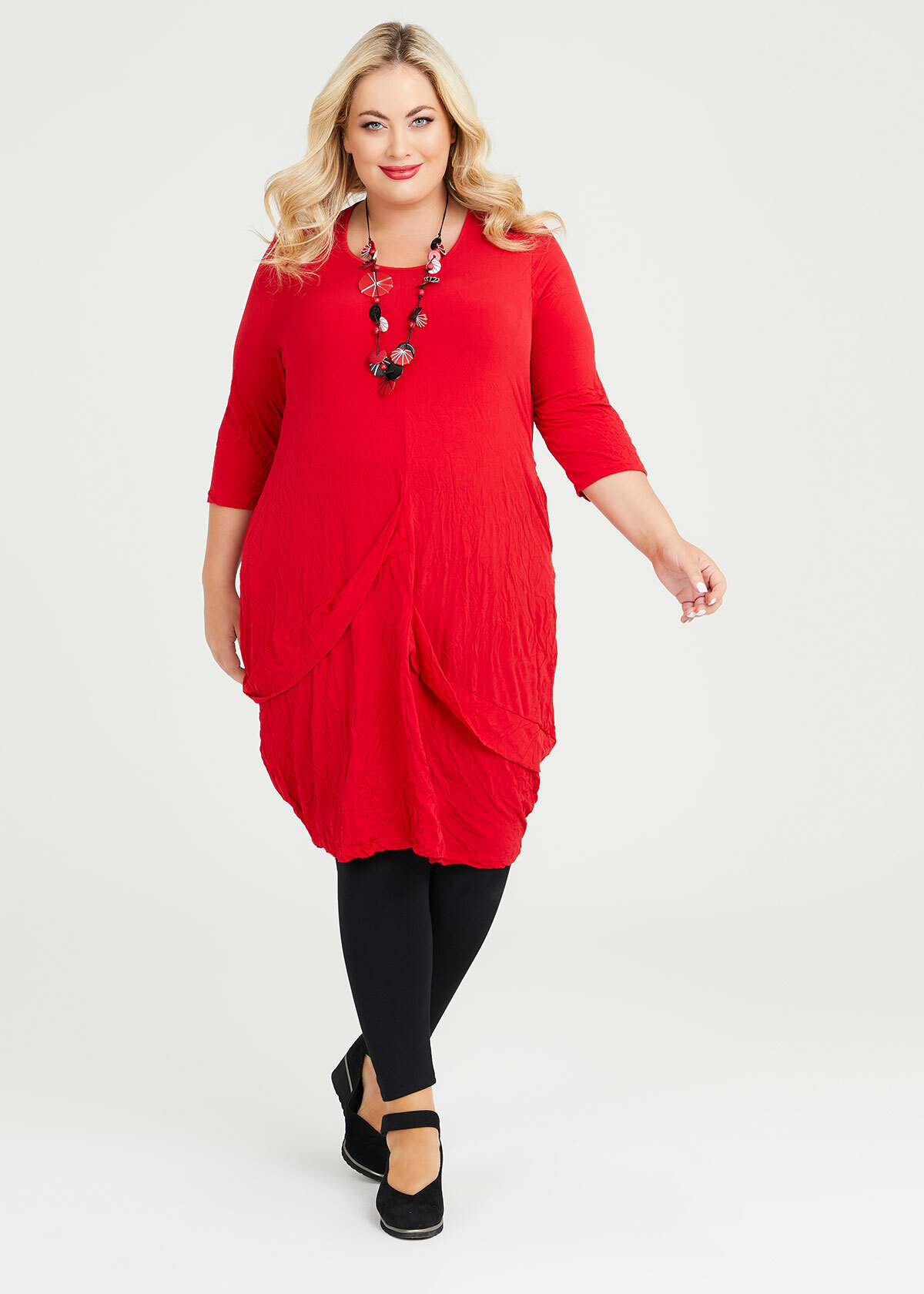 Shop Plus Size Twist Tuck Bubble Crush Dress in Red | Taking Shape AU