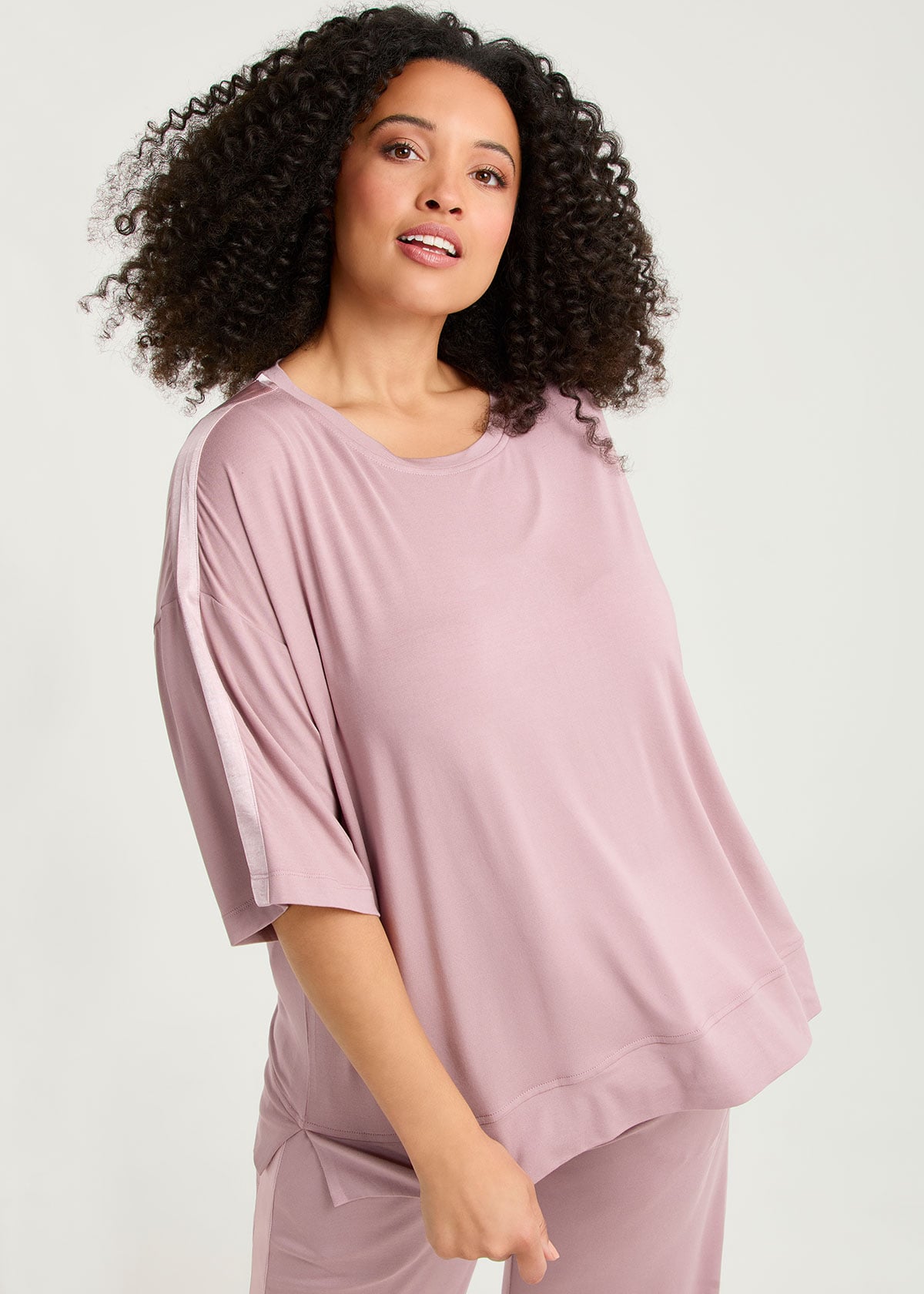 Taking Shape Micro Modal Satin Trim Pyjama Top Size 26 in Smoke Pink - Plus Size Women's Sleepwear
