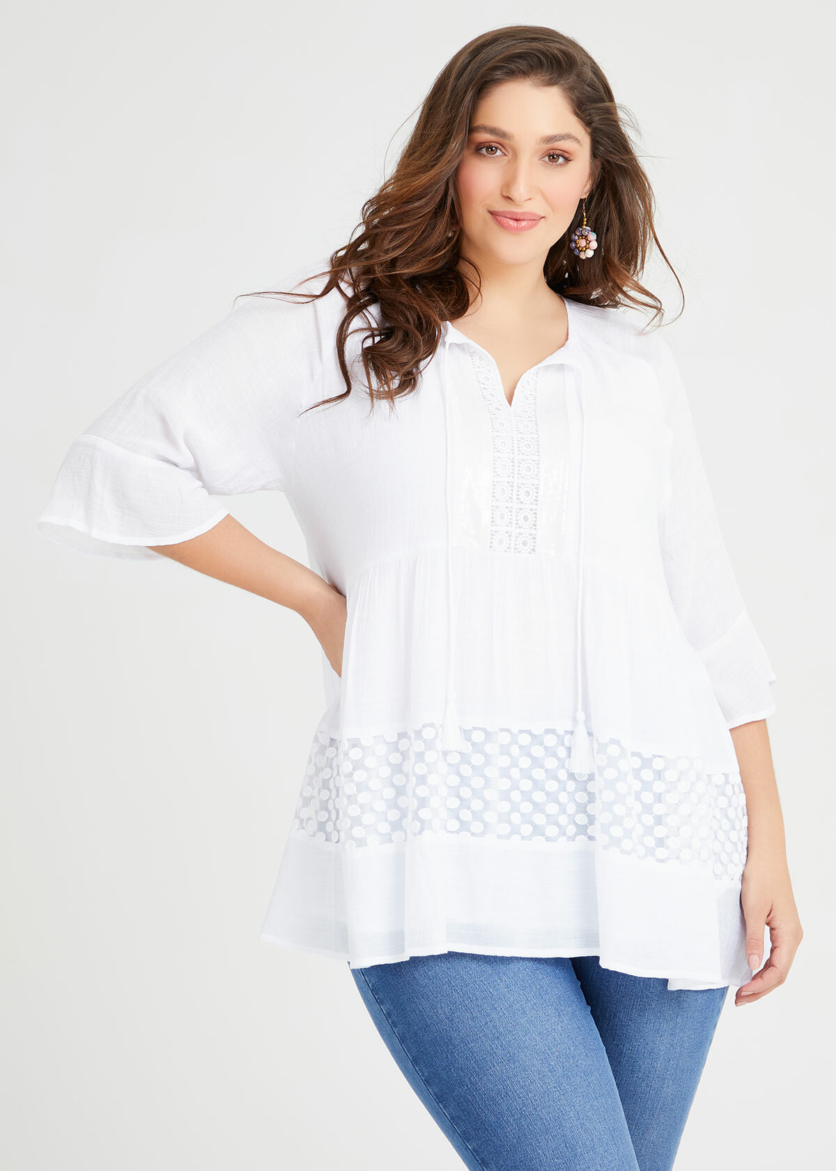 Shop Plus Size Natural Embellished Lace Top in White | Taking Shape AU