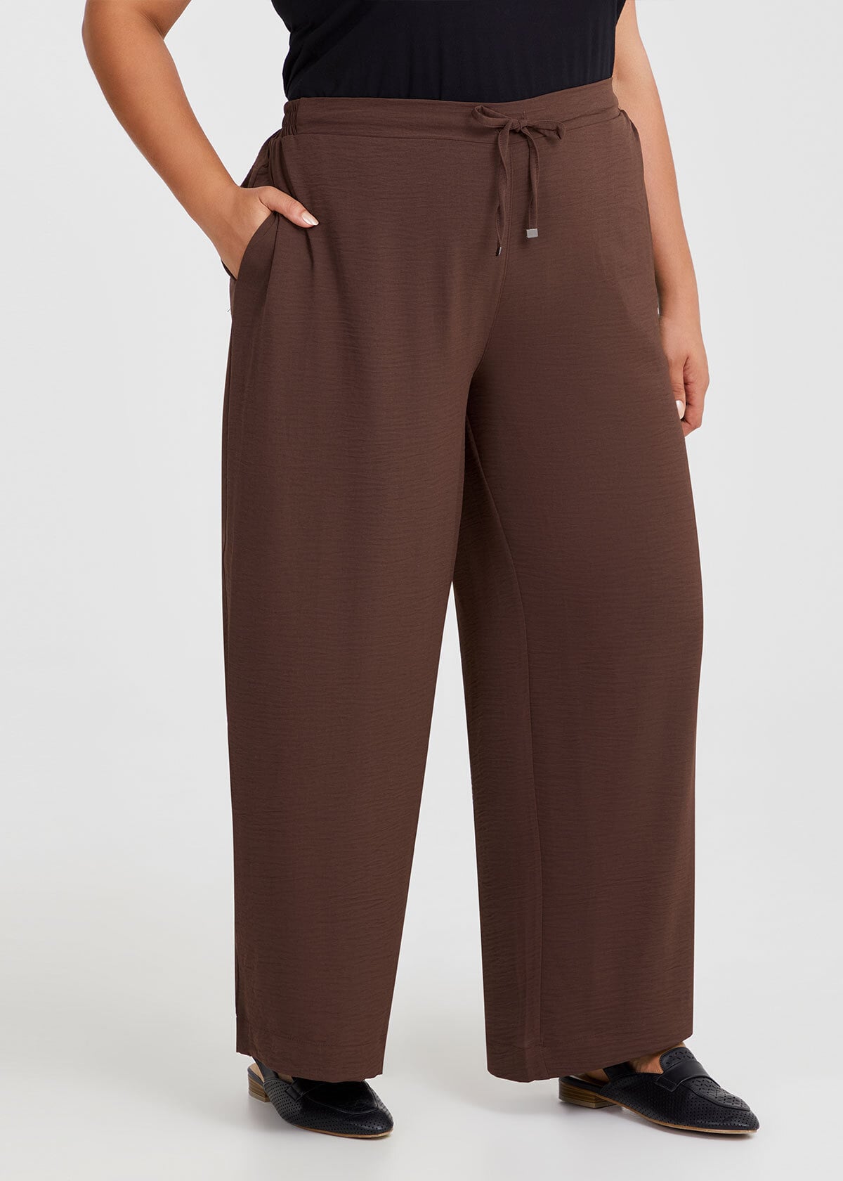 Plus Size Soft Drape Deanna Wide Leg Pant Chocolate | Taking Shape NZ