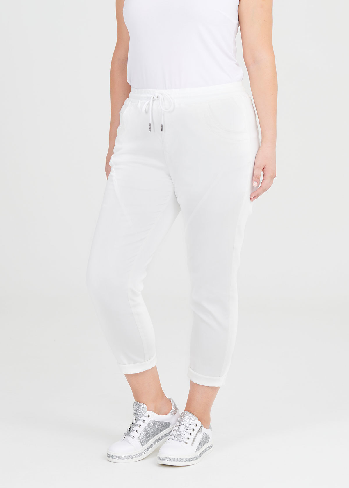 Shop The Weekender Panelled Jogger in White in sizes 12 to 30 | Taking ...