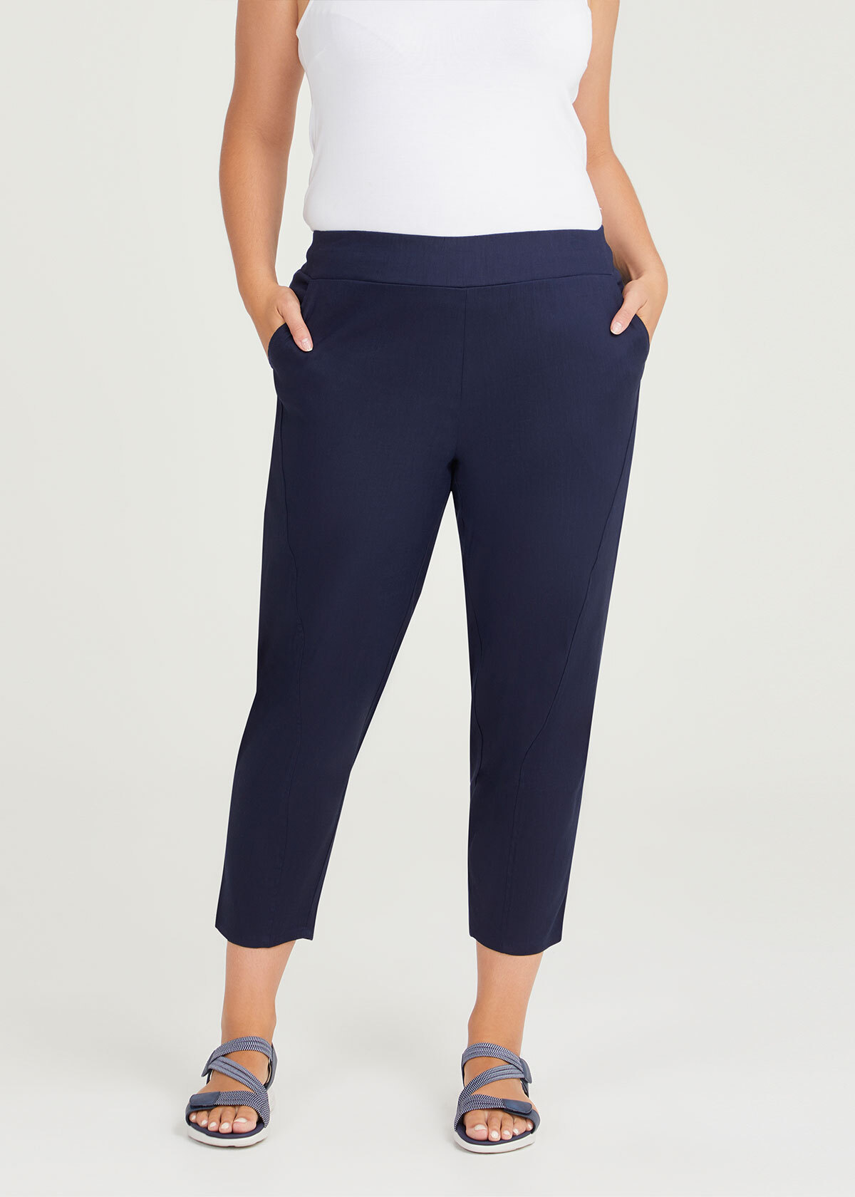 Shop Plus Size Stretch Linen Lounge Crop Pant in Blue | Taking Shape AU