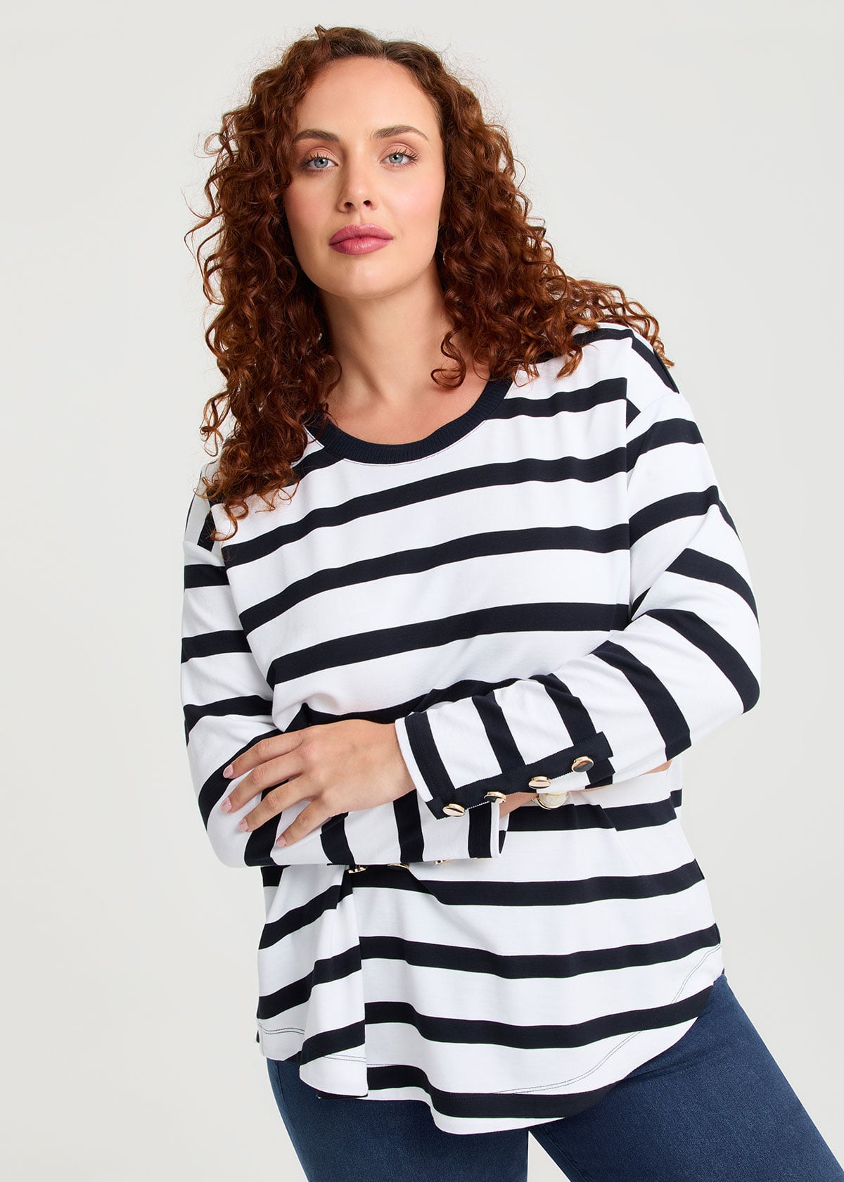 Bamboo Ponte Button Stripe Top
