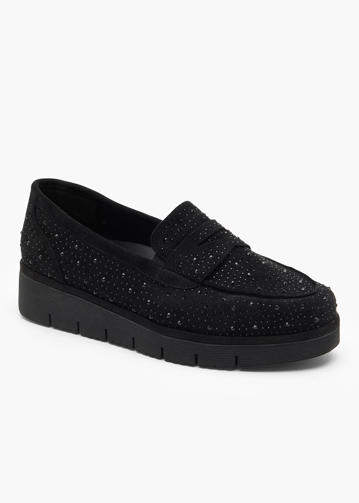 Shop Plus Size Wedge Bejewelled Loafer in Black | Sizes 12-30 | Taking ...
