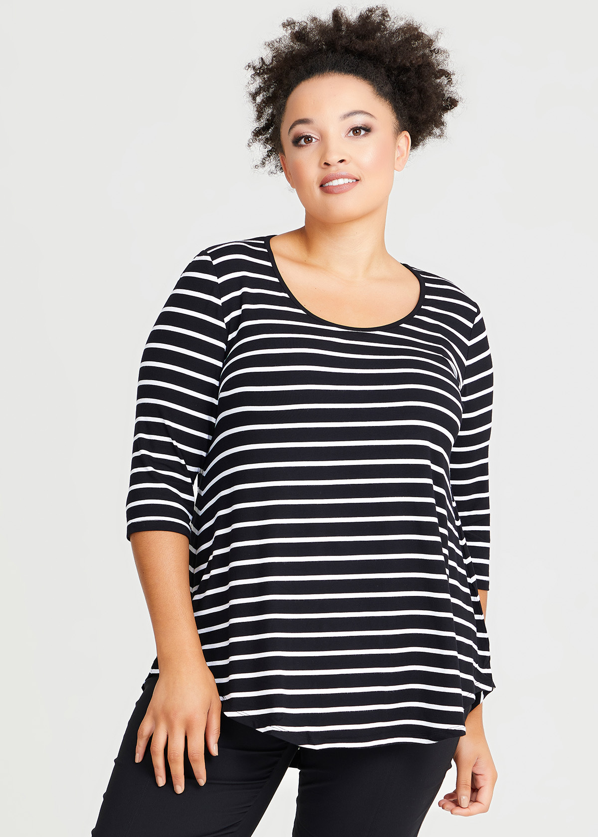 Shop Plus Size Bamboo Stripe 3/4 Sleeve Top in Black | Taking Shape AU