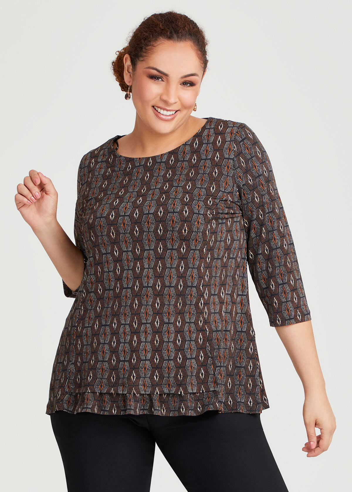 Shop Plus Size Abstract Ruffle Hem Top in Brown | Taking Shape AU