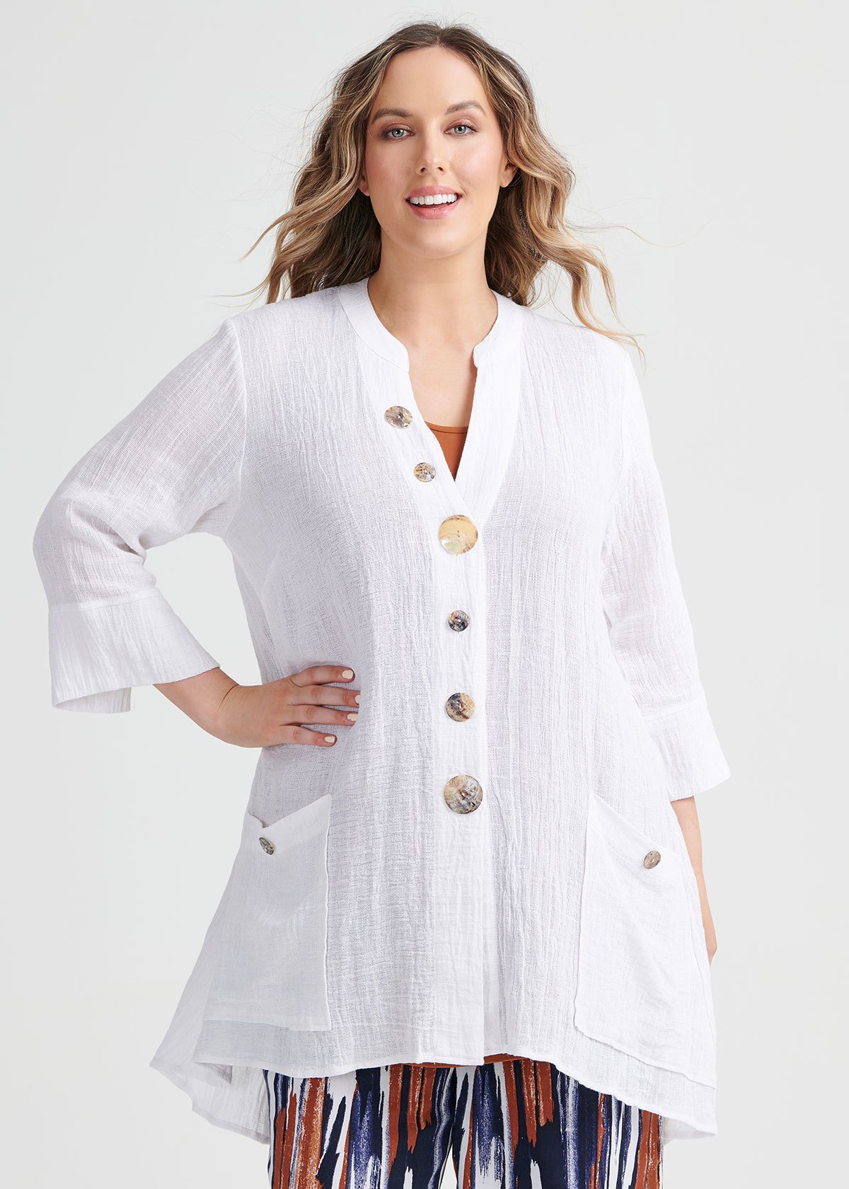 Shop Plus Size Gauze Linen Shirt in White | Sizes 12-30 | Taking Shape AU