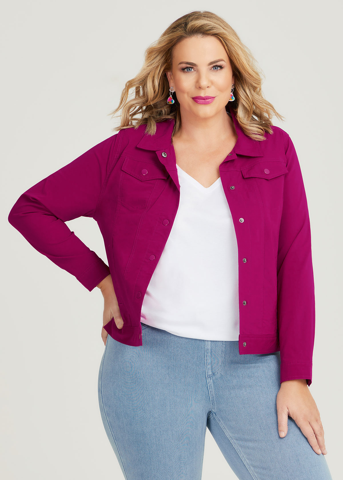 Shop Plus Size Castaway Casual Jacket in Red Taking Shape NZ