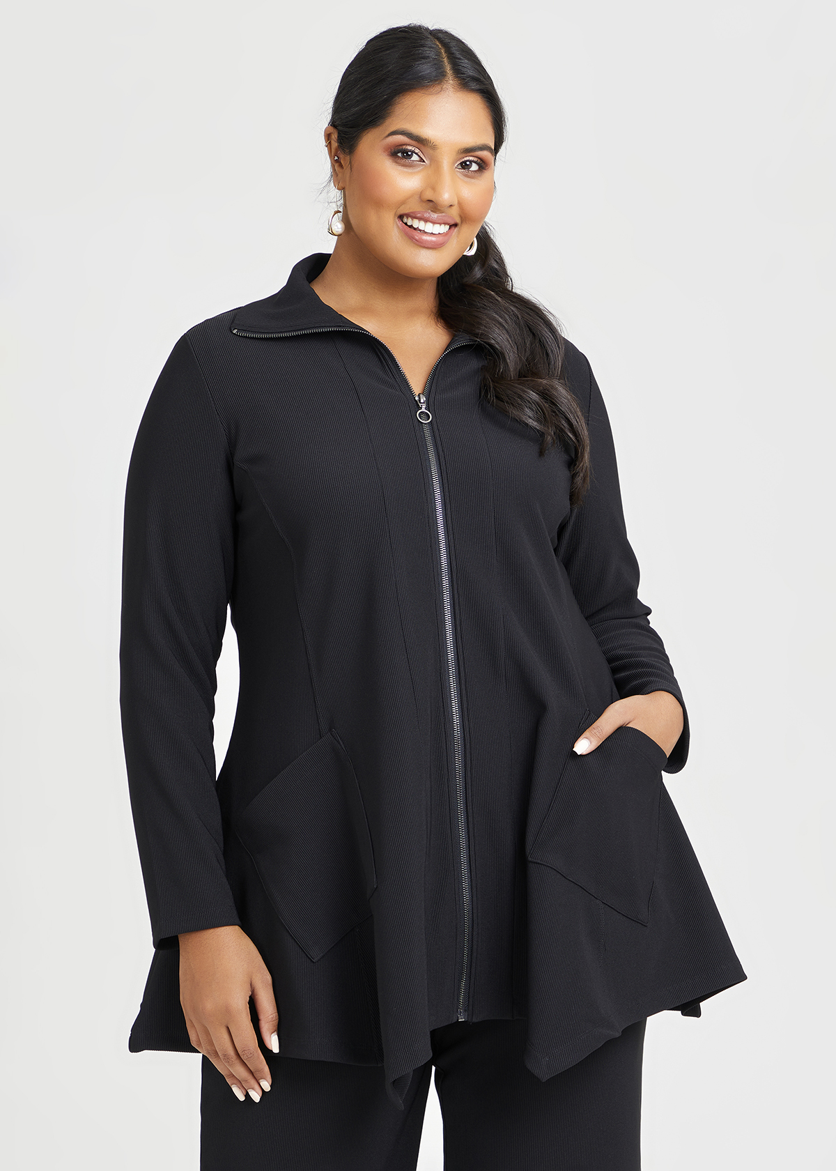 Shop Plus Size Ribbed Zip Jacket in Black | Sizes 12-30 | Taking Shape AU