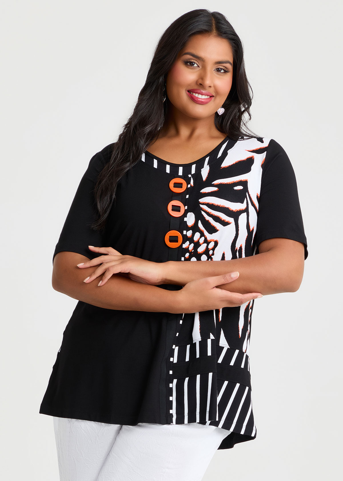 Shop Plus Size Spliced Natural Top, Multi | Taking Shape NZ