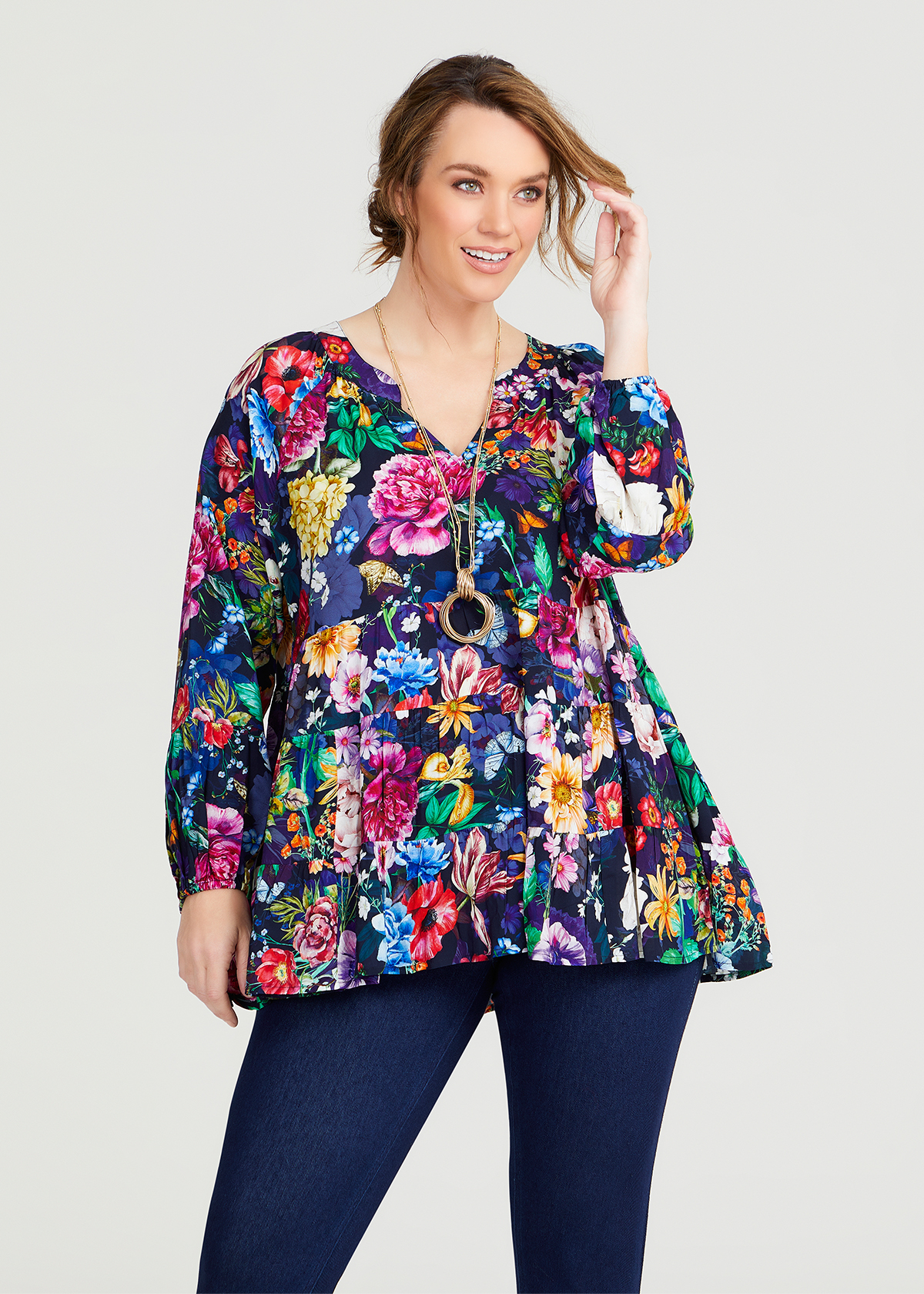 Shop Plus Size Natural Majestic Floral Top in Multi | Taking Shape AU