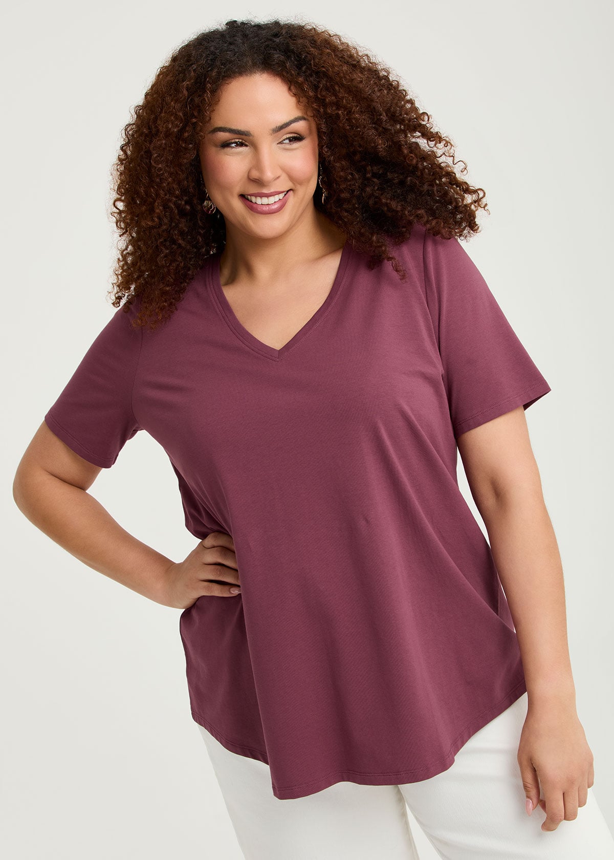 Taking Shape Good Earth Australian Cotton V-neck T-shirt Size 22 in Beetroot - Plus Size Women's Tops & T Shirts