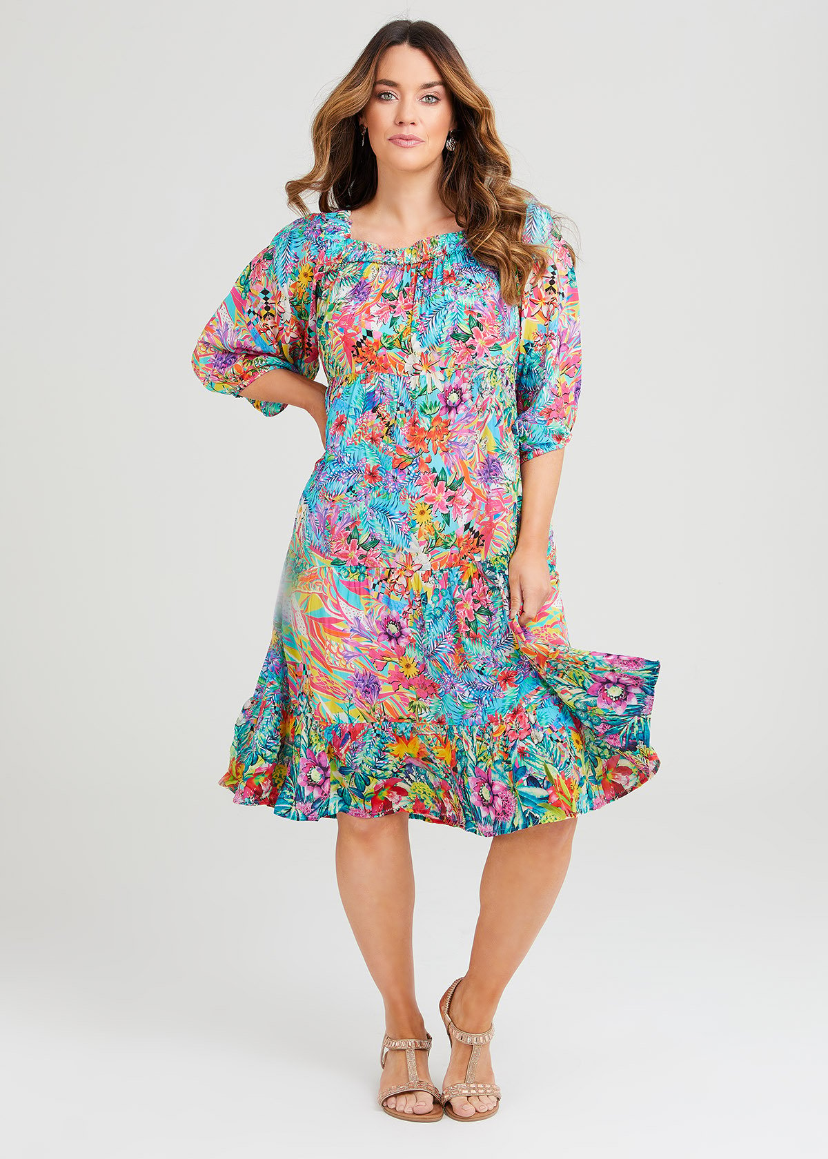 Shop Plus Size Natural Bright Floral Mix Dress in Multi | Sizes 12-30 ...