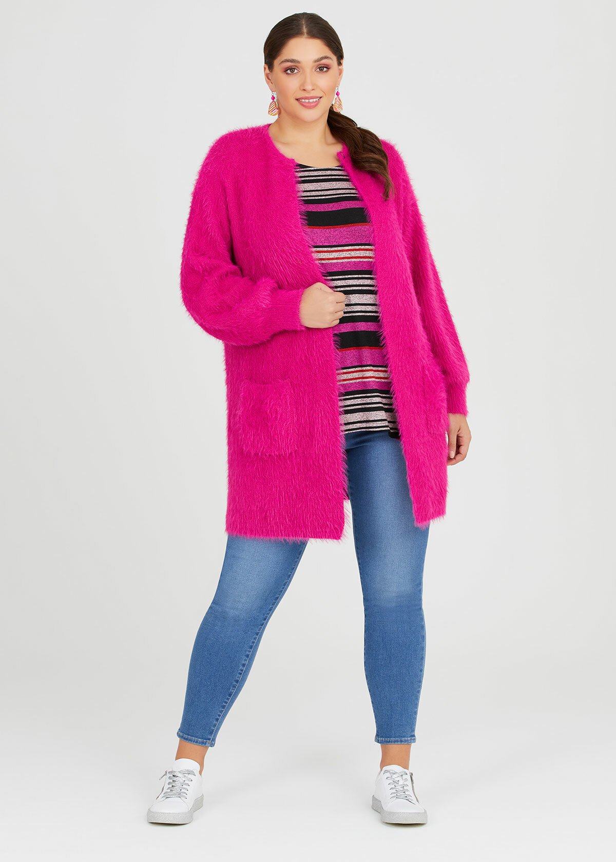 Shop Plus Size Sophia Fluffy Cardigan in Pink Taking Shape AU