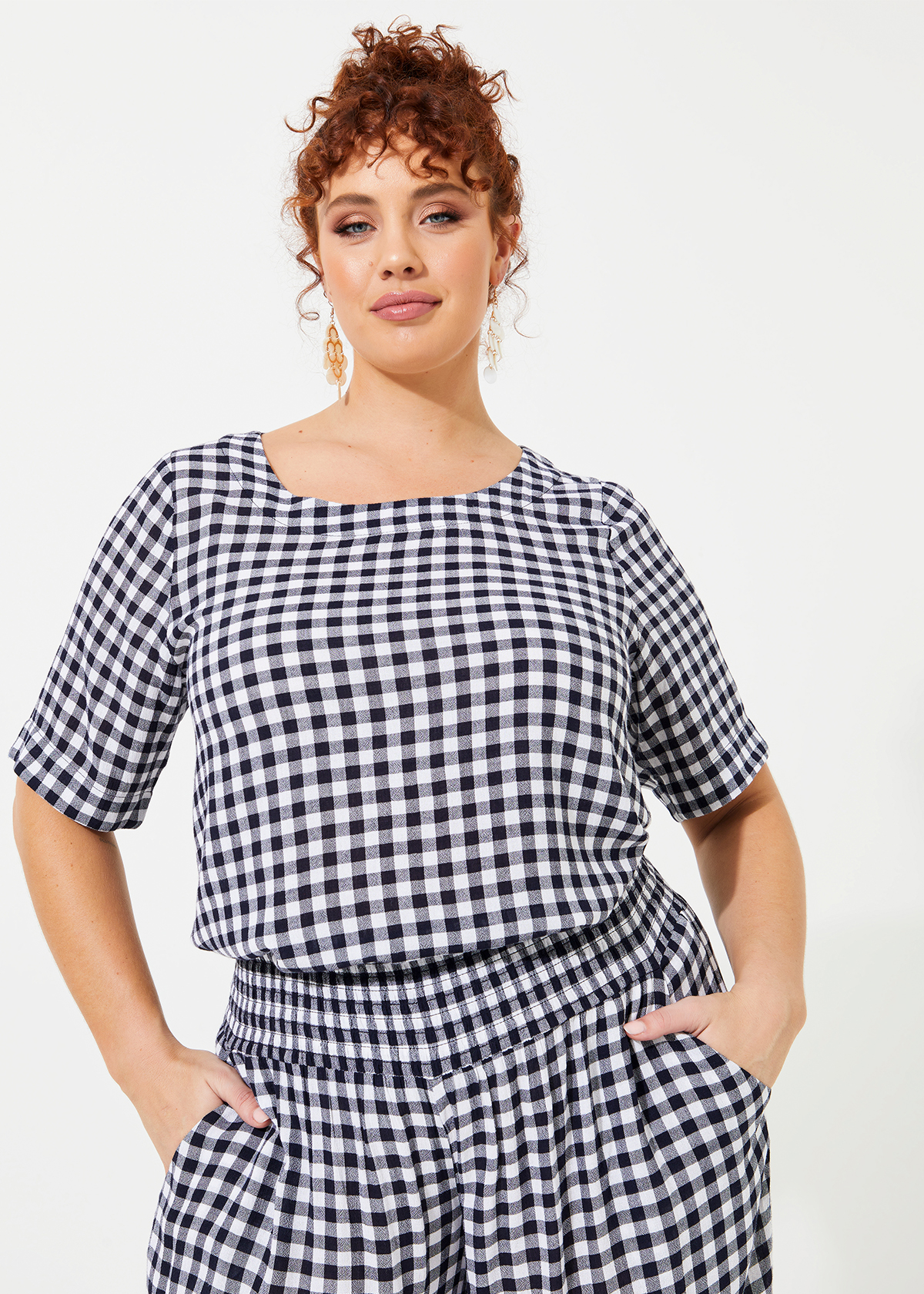 Shop Plus Size Natural Gingham Top in Blue | Sizes 12-30 | Taking Shape NZ