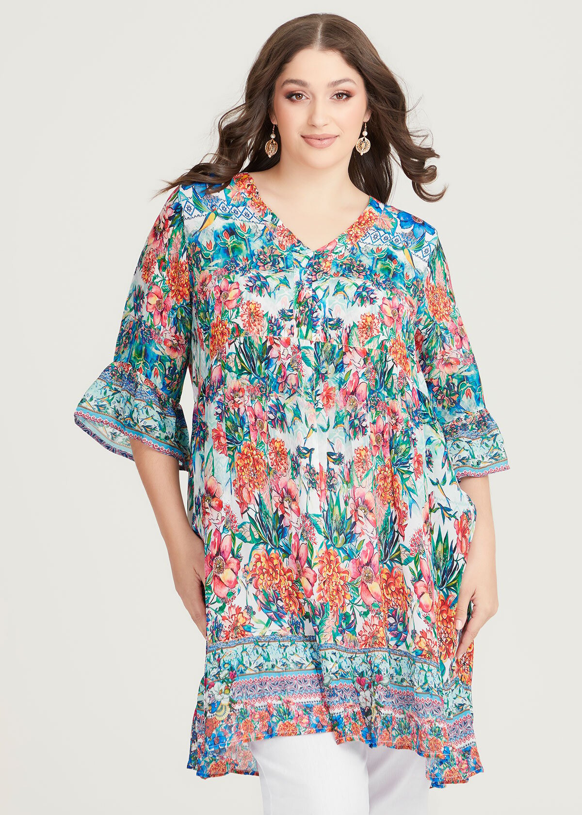 Shop Plus Size Natural Beaucoup Tiered Tunic in Multi | Taking Shape AU