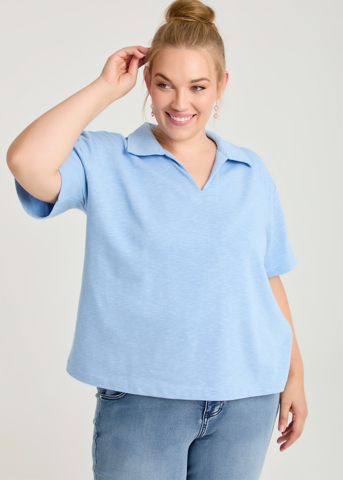 Taking Shape Collared Sweat Size 18 in Dusk SKY, Cotton - Plus Size Women's Tops & T Shirts