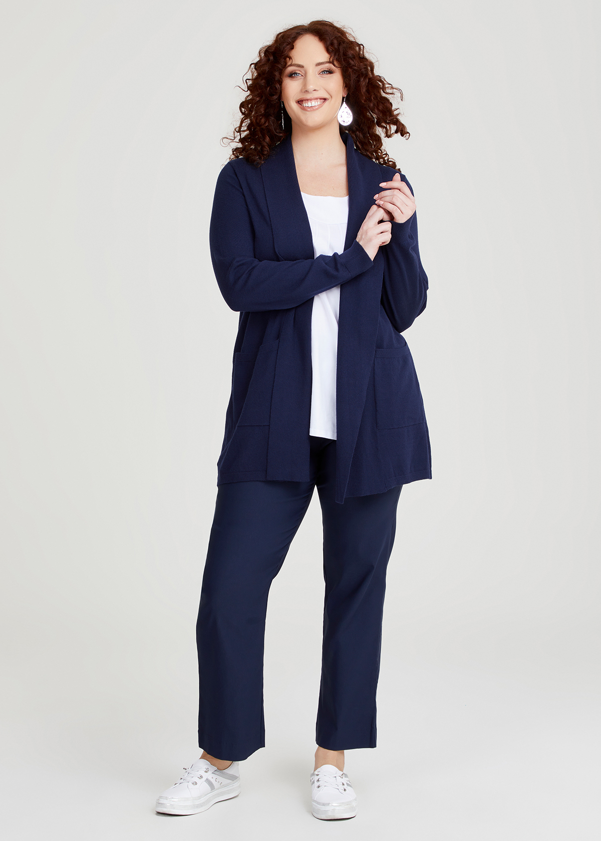 Shop Plus Size Shawl Collar Natural Cardigan in Blue | Taking Shape AU