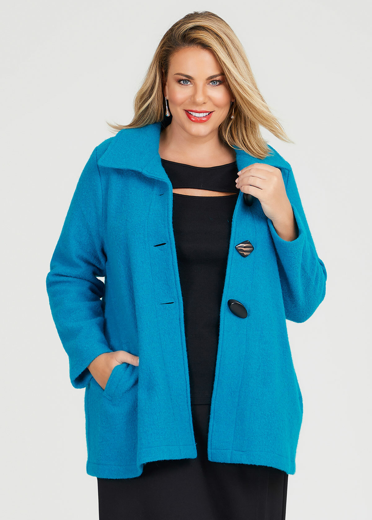 Shop Plus Size Swing Boiled Wool Jacket in Blue | Sizes 12-30 | Taking ...