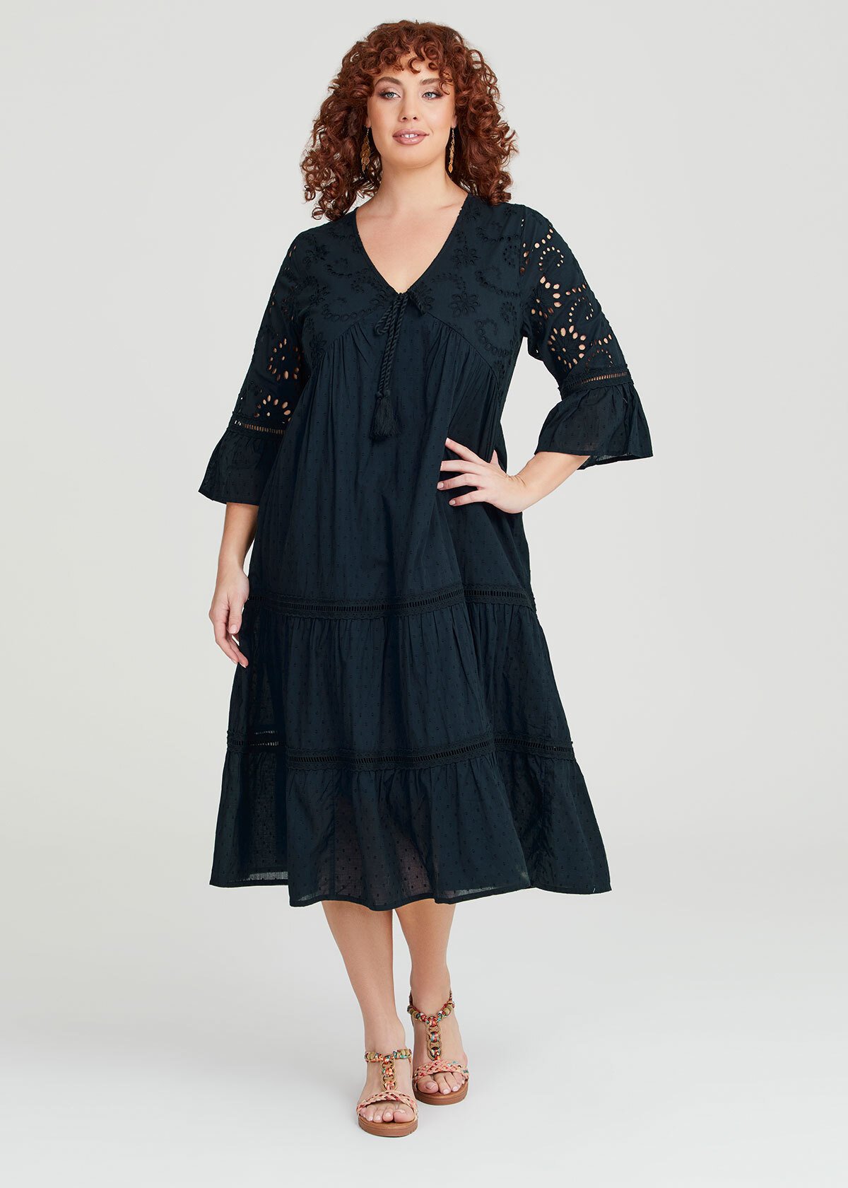 Shop Plus Size Cotton Broderie Dobby Dress in Blue | Sizes 12-30 ...