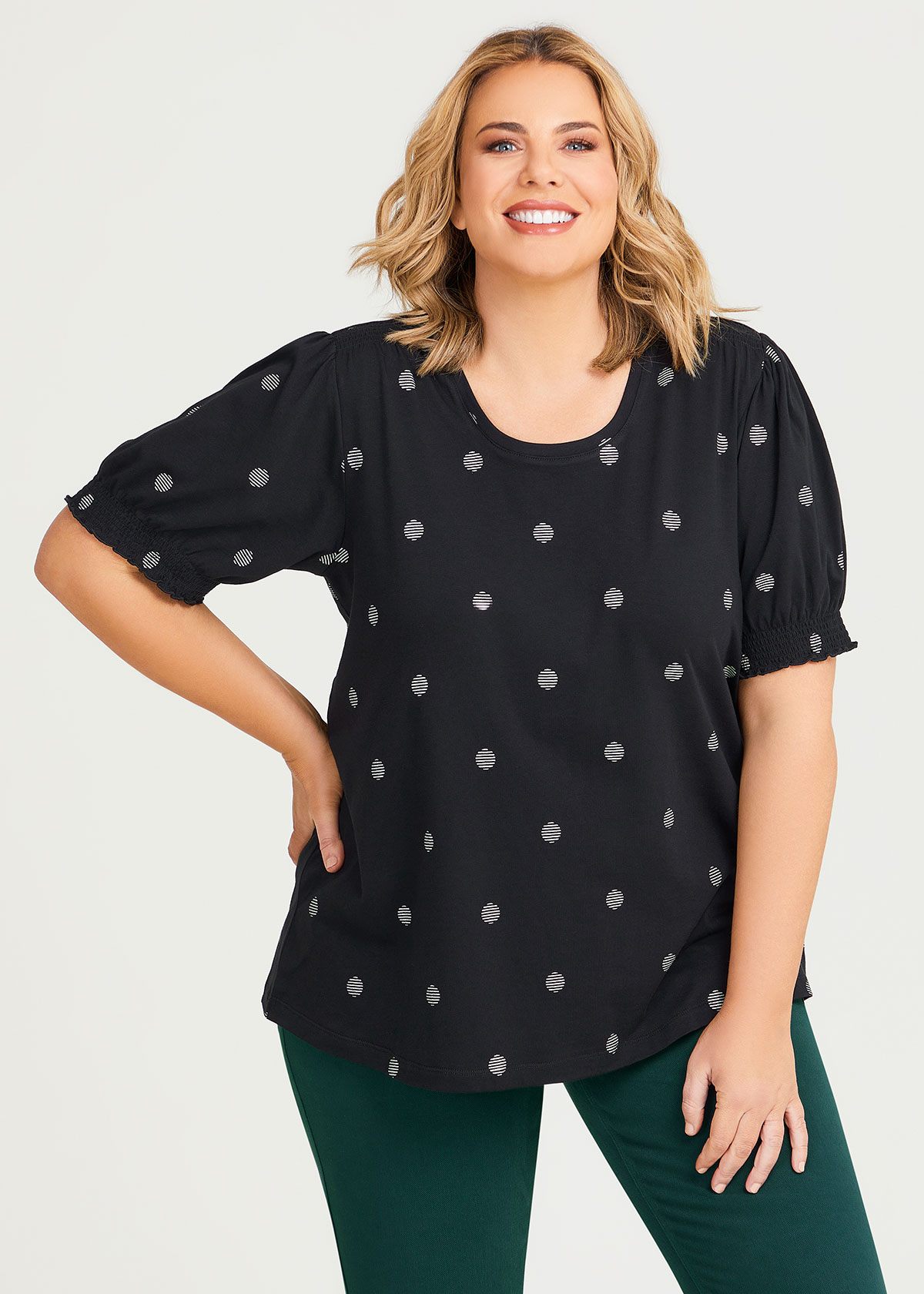 Shop Plus Size Cotton Shirred Spots Top in Black | Sizes 12-30 | Taking ...