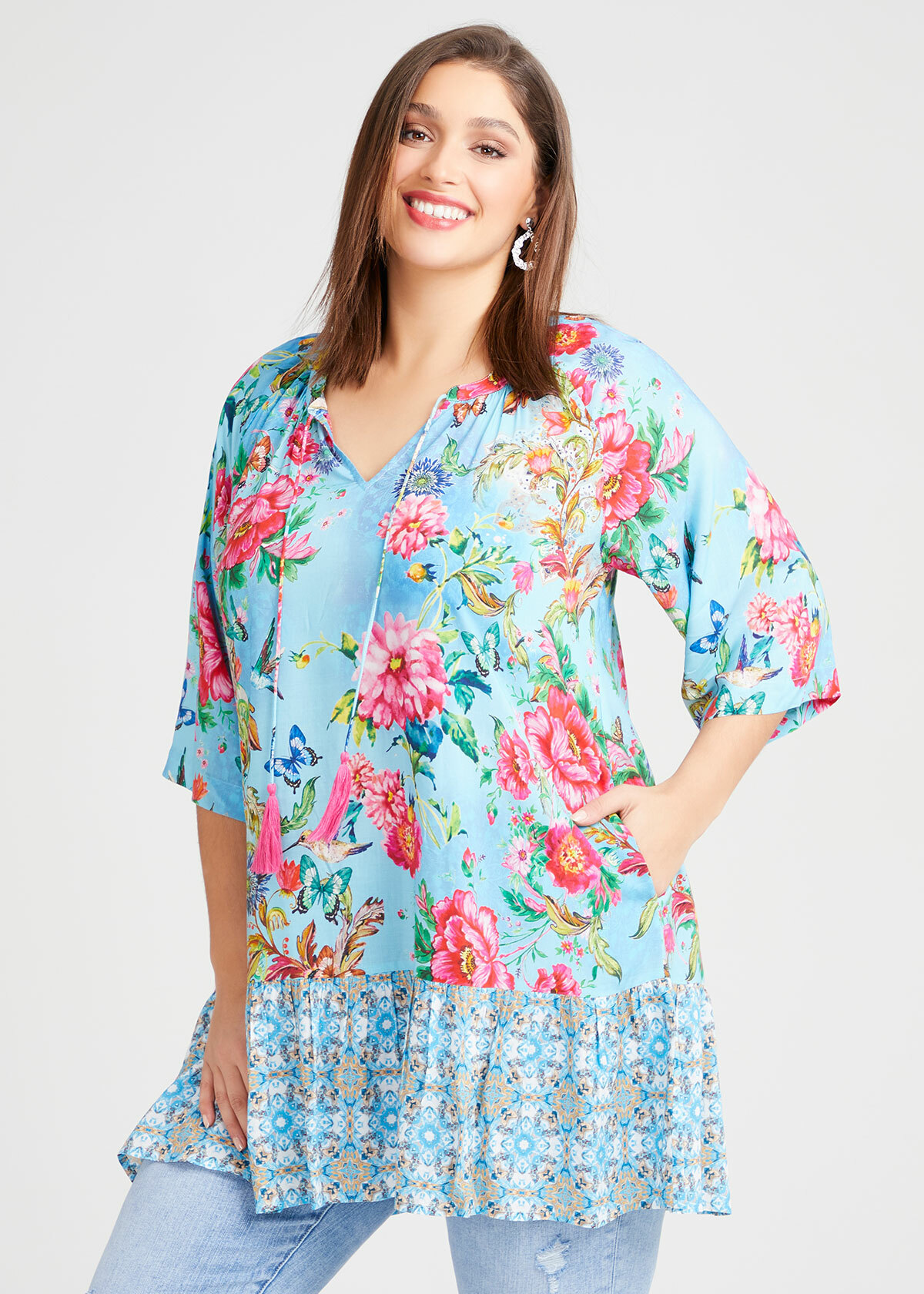 Shop Plus Size Natural Rosa Tunic in Print | Taking Shape AU