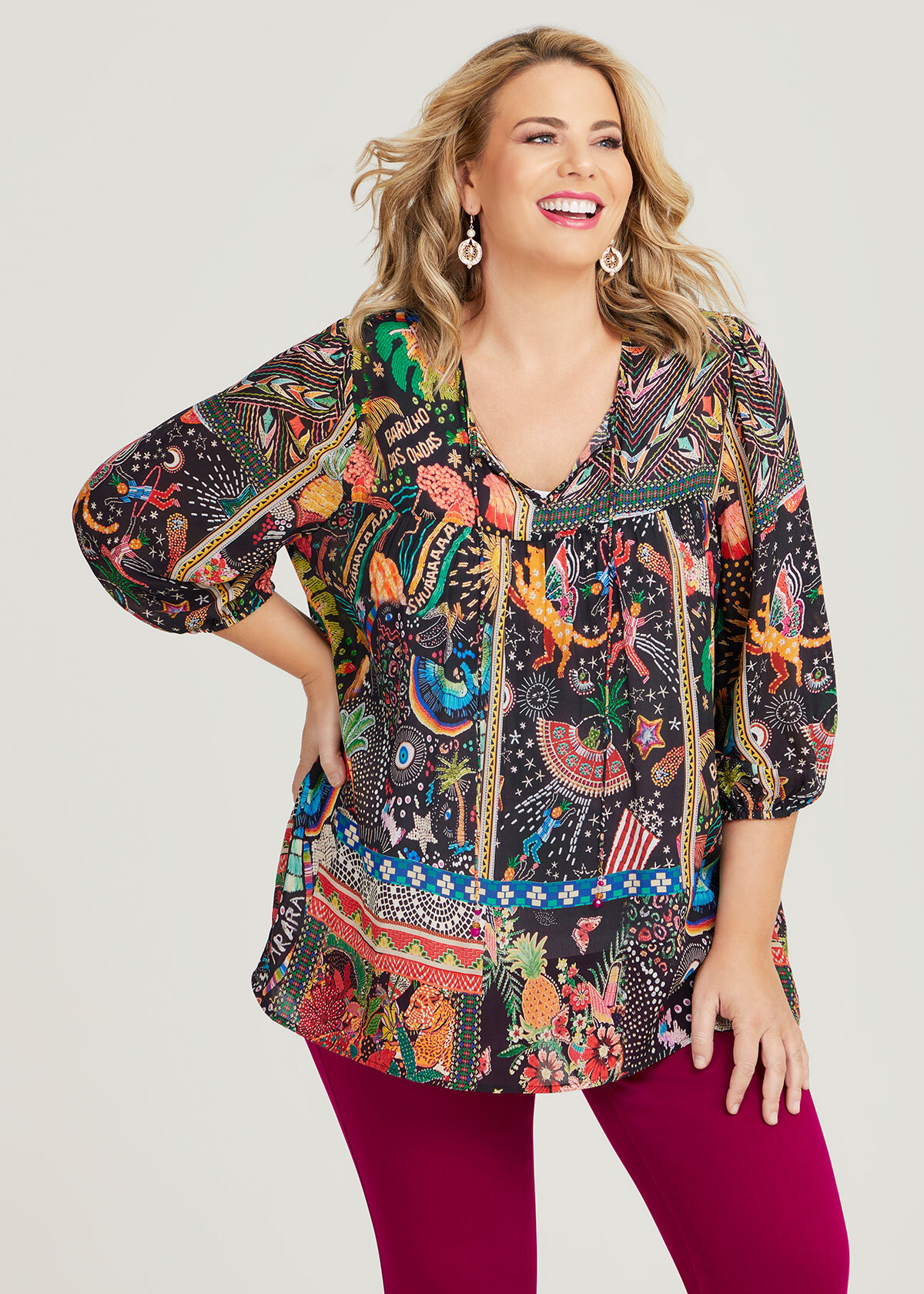Shop Plus Size Natural Carnivale Mix Top in Multi | Sizes 12-30 ...