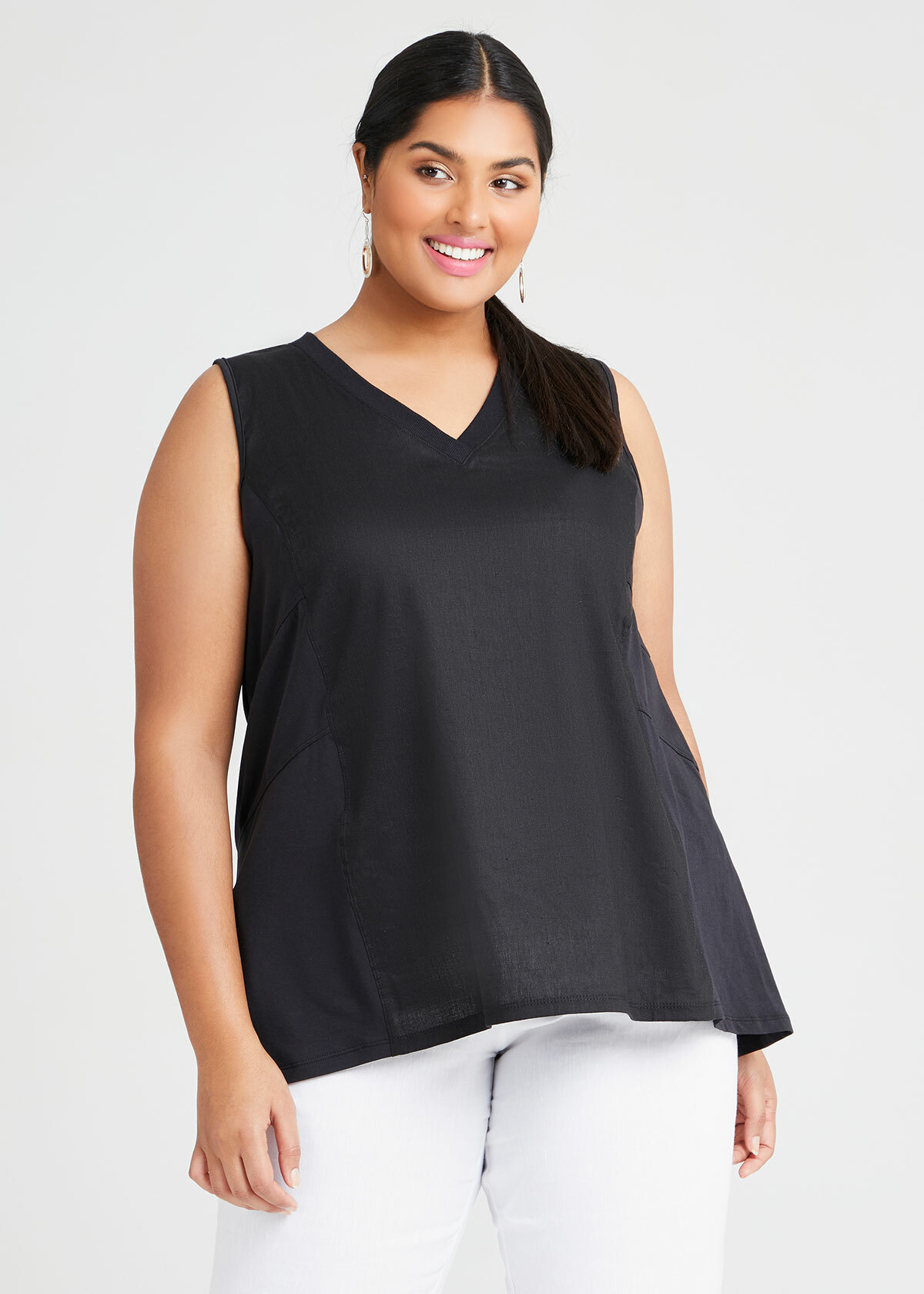 Shop Plus Size Linen Knit Breakaway Tank in Black | Sizes 12-30 ...