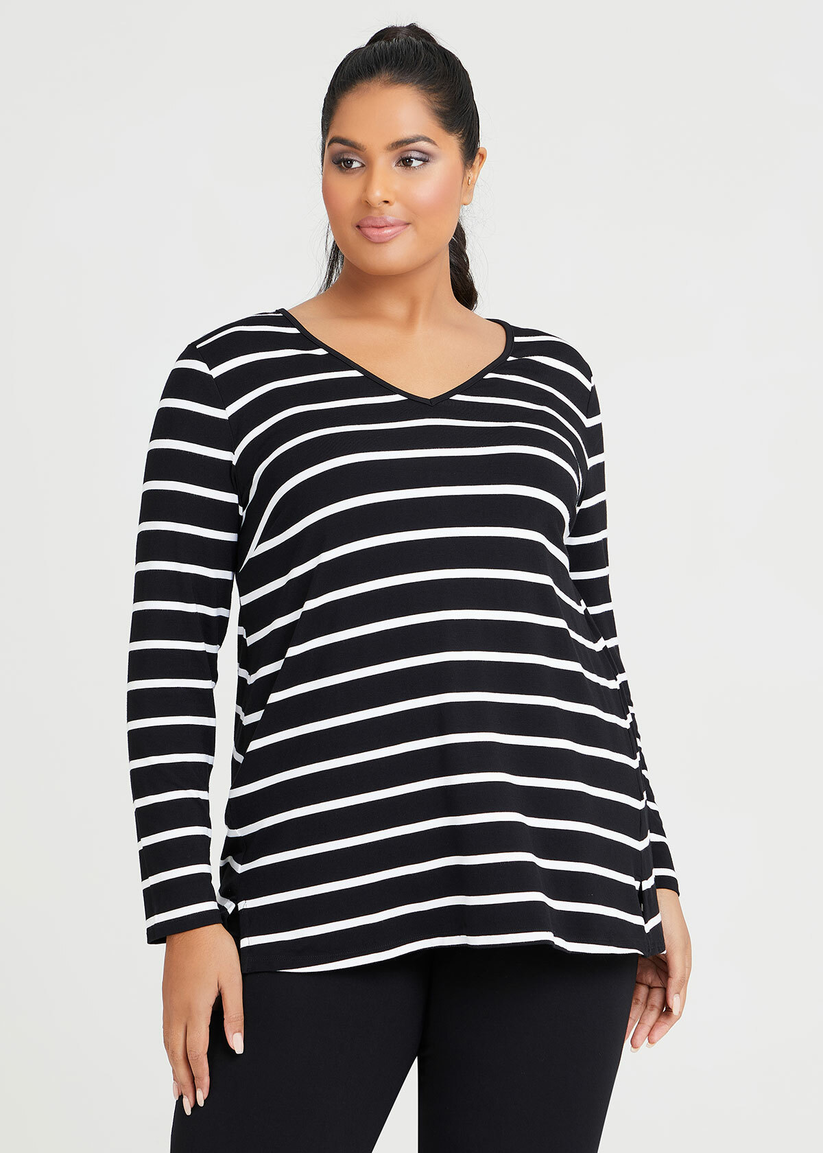 Shop Plus Size Bamboo Stripe Long Sleeve Day Top in Stripes | Sizes 12 ...