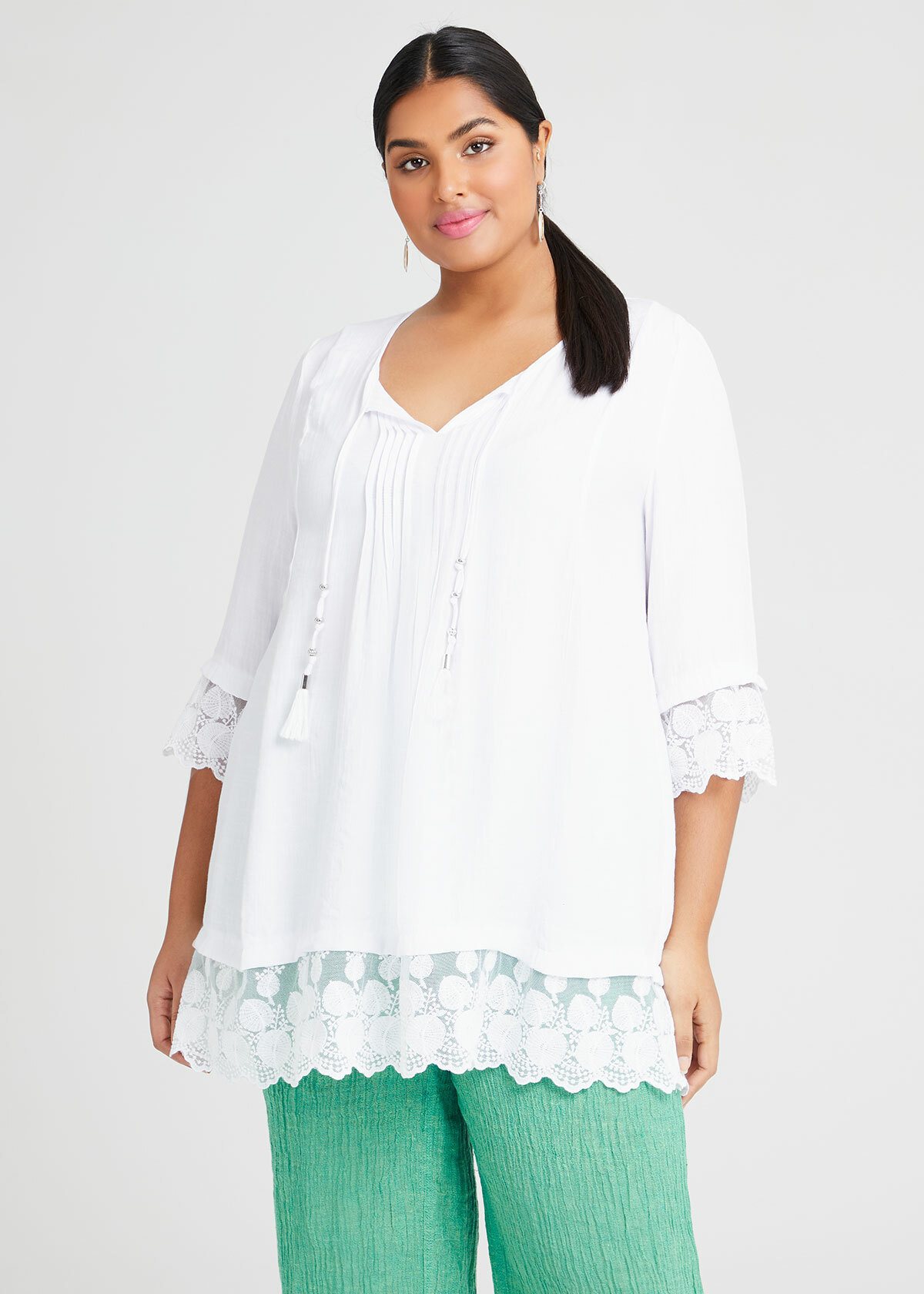 Shop Plus Size Danica Natural Pintuck Tunic in White | Sizes 12-30 ...