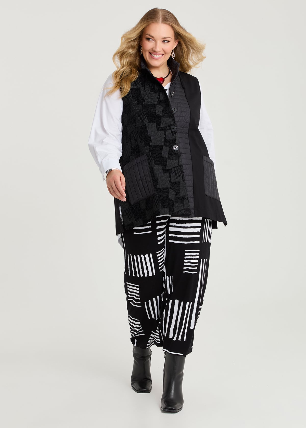 Taking Shape Bamboo Ponte & Jacquard Vest Size 18 in Black - Plus Size Women's Tops & T Shirts