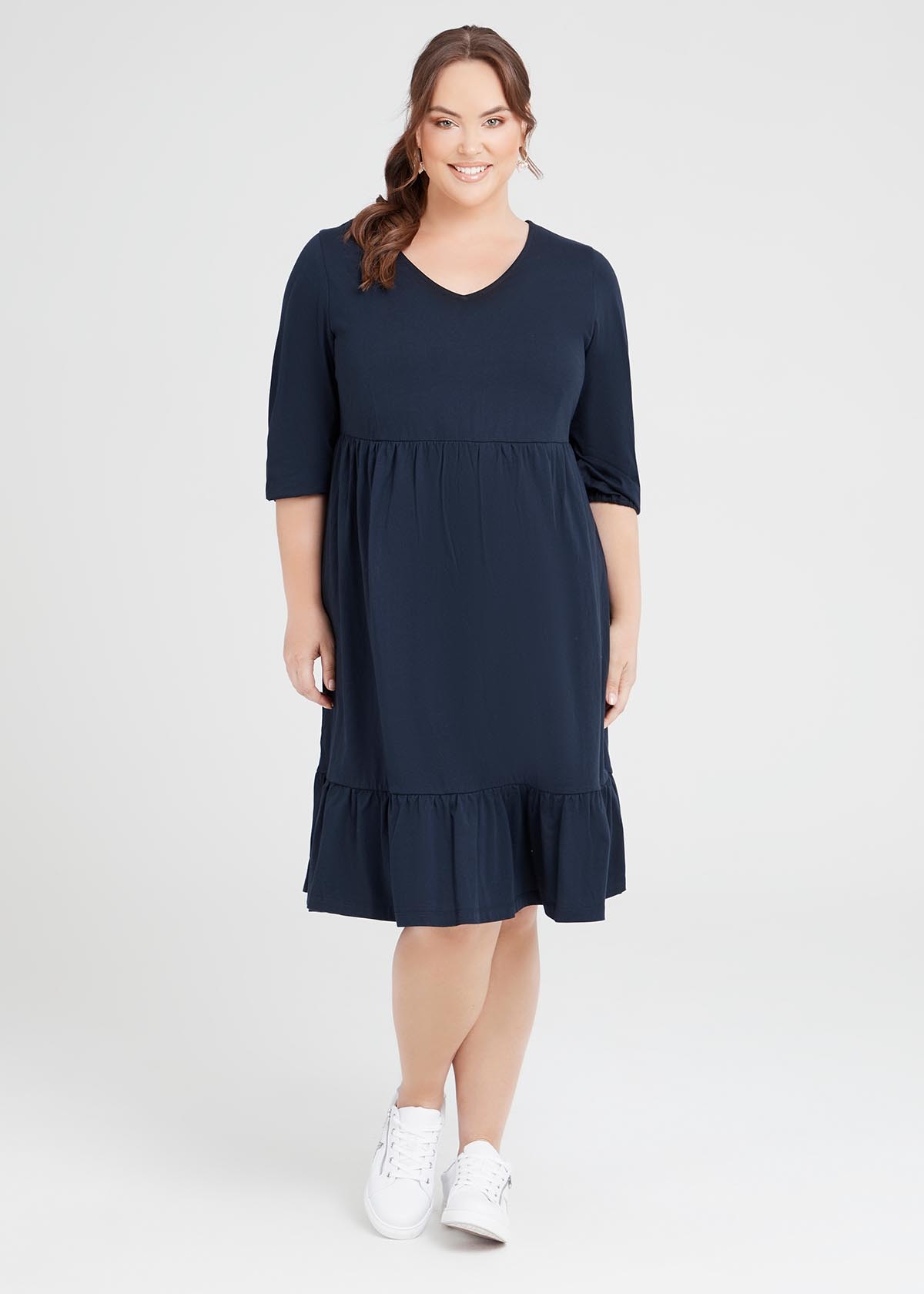 Shop Plus Size Organic Cotton Tiered Dress in Navy | Taking Shape AU