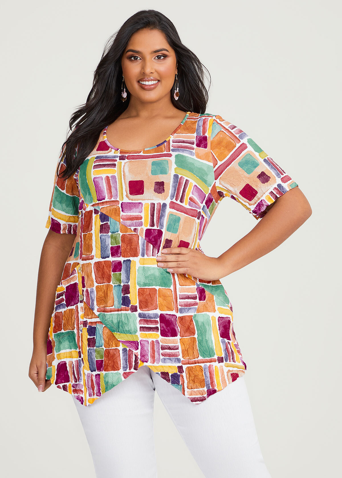 Shop Plus Size Bamboo Crush Terracotta Top in Multi | Taking Shape AU