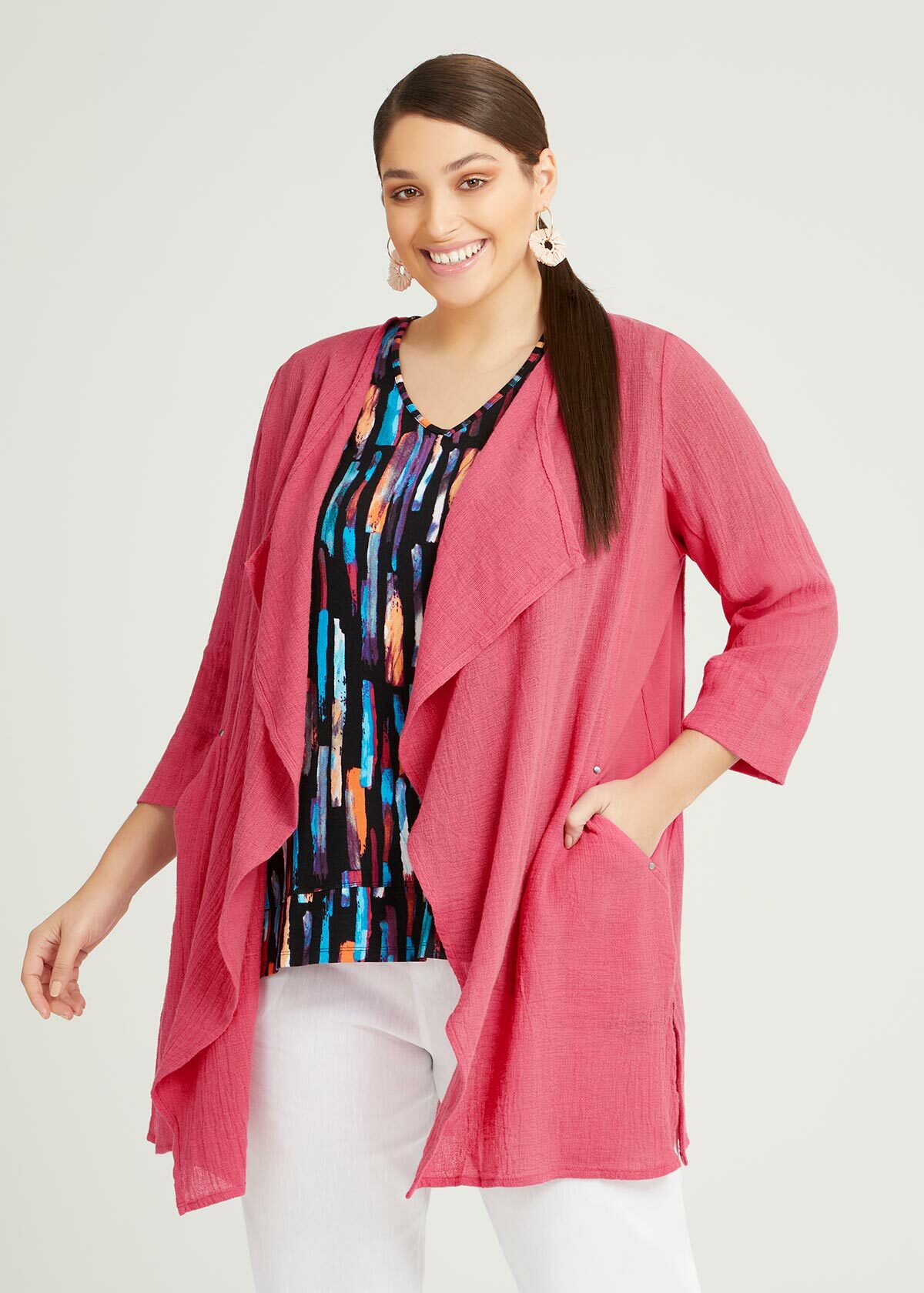 Shop Plus Size Linen Gauze Essence Cardigan in Pink Taking Shape AU