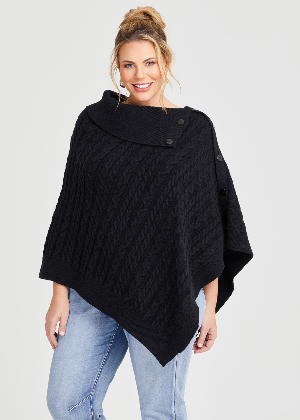 Flowy Button Detail Poncho Top in Chocolate