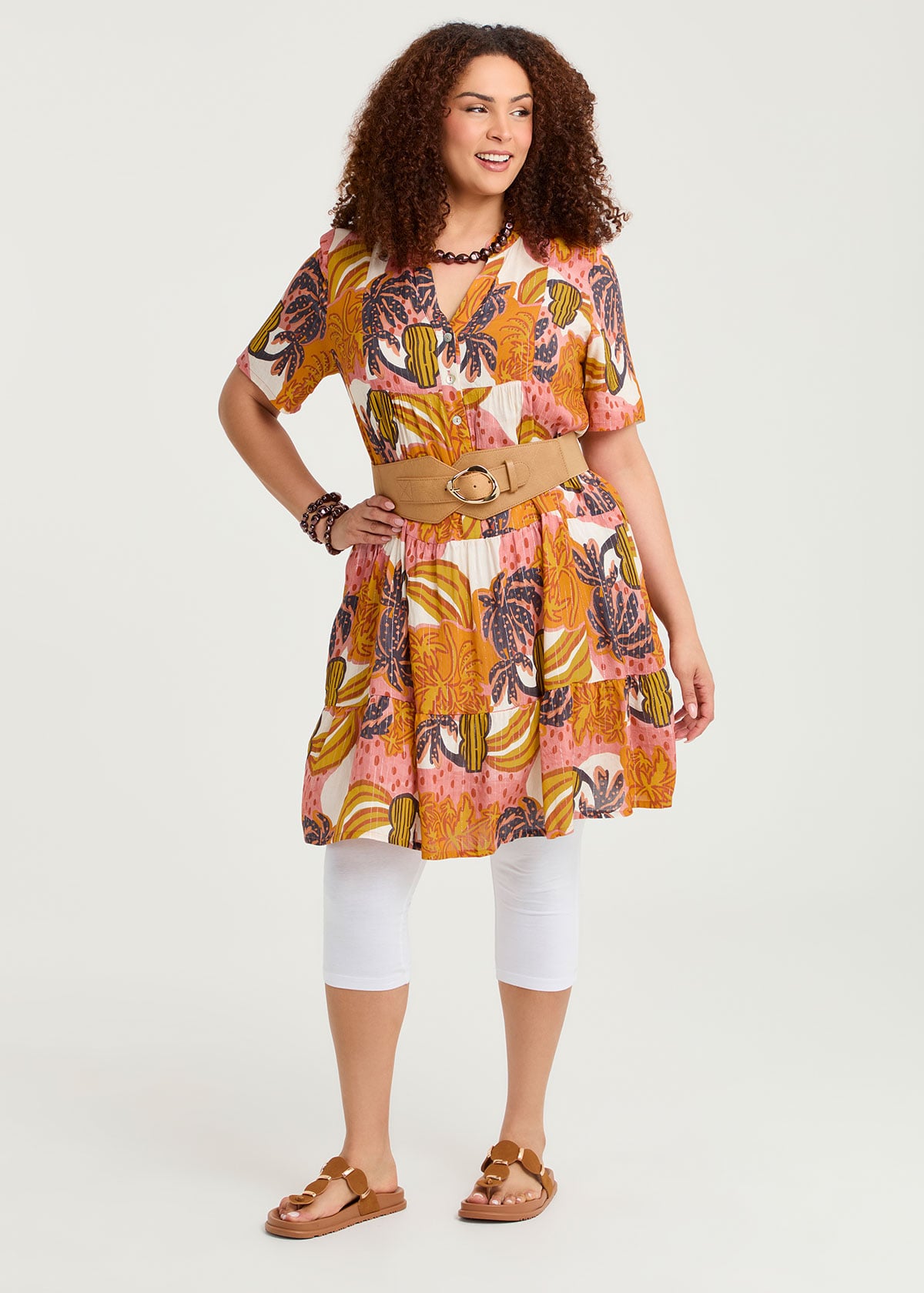 Taking Shape Natural Camille Tiered Tunic Size 22 in Print - Plus Size Women's Tops & T Shirts