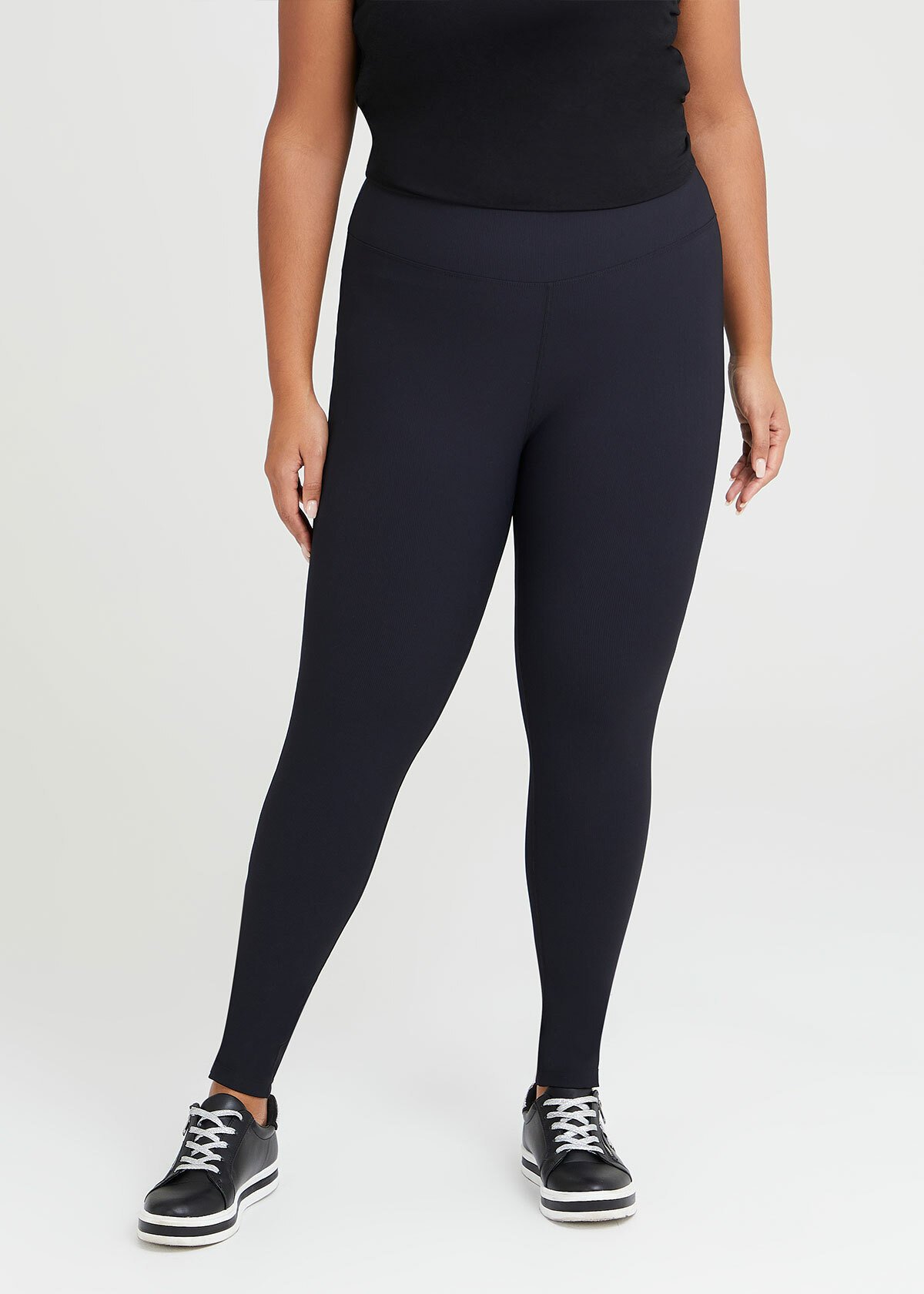 Shop Plus Size Mini Rib Knit Ottoman Leggings in Black Sizes 1230