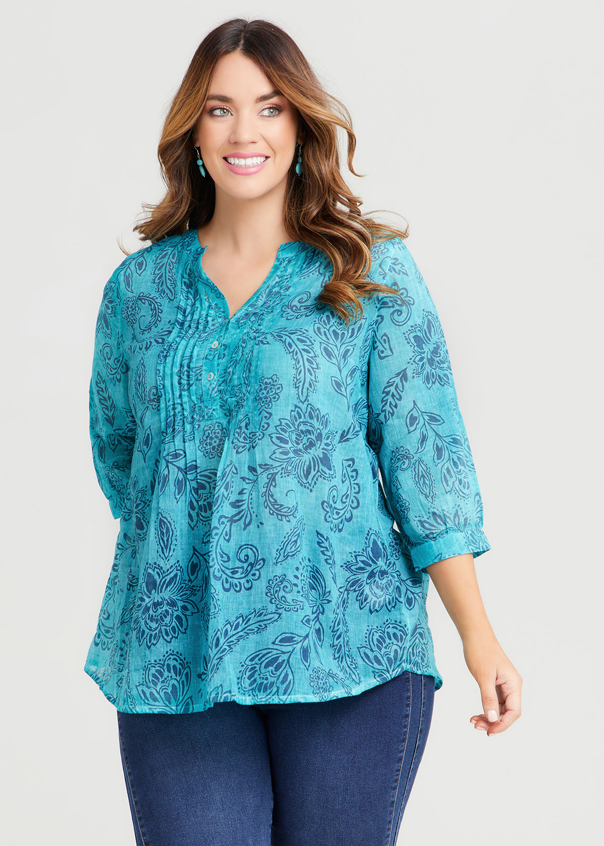 Shop Plus Size Cotton Pigment Floral Top in Blue | Taking Shape AU