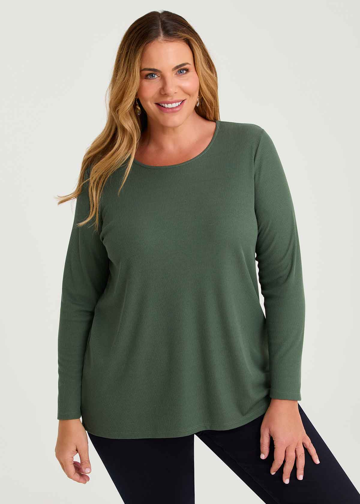 Rib Back Button Detail Top